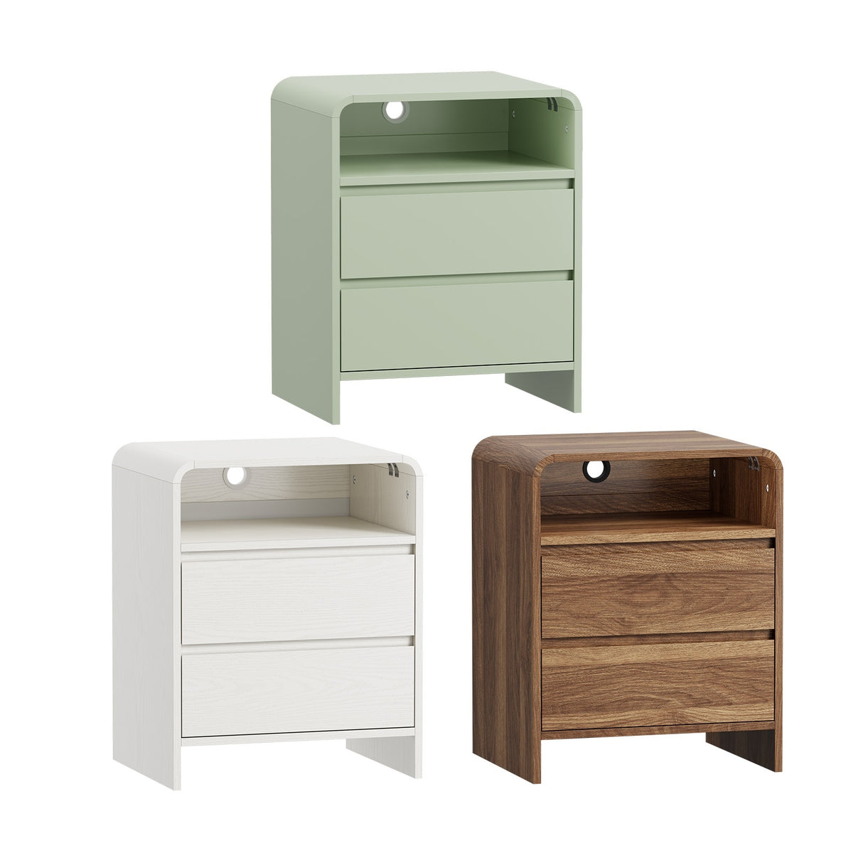 Oikiture Bedside Table Open Shelf Nightstand Handle-Free Drawers White