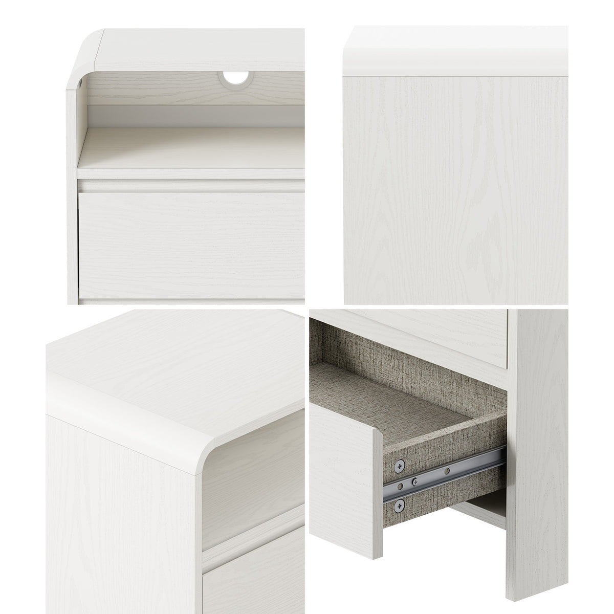 Oikiture Bedside Table Open Shelf Nightstand Handle-Free Drawers White