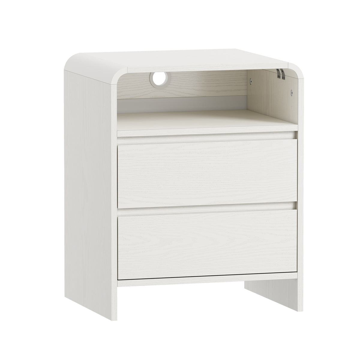 Oikiture Bedside Table Open Shelf Nightstand Handle-Free Drawers White