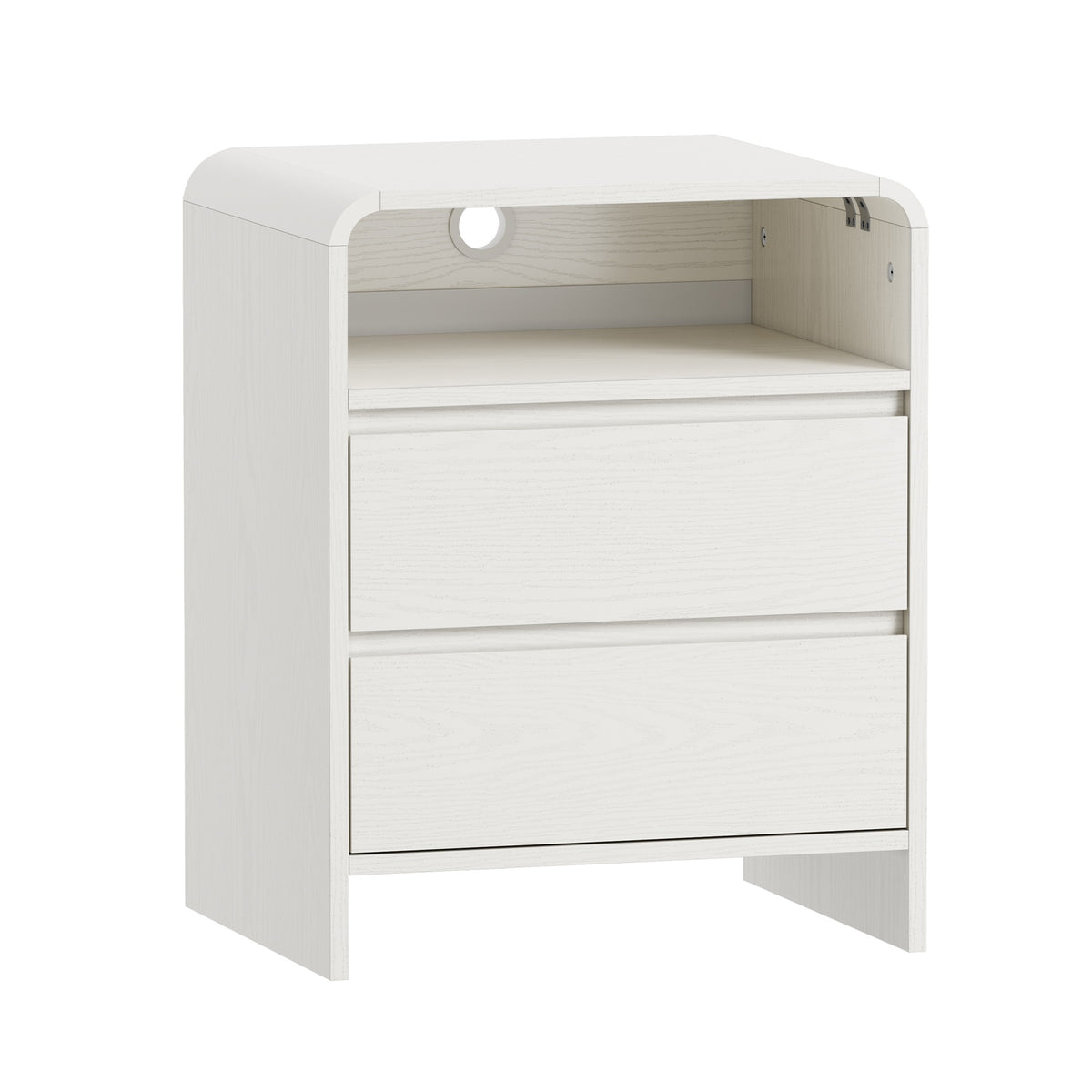 Oikiture 2pc Bedside Table Open Shelf Nightstand Handle-Free Drawers White