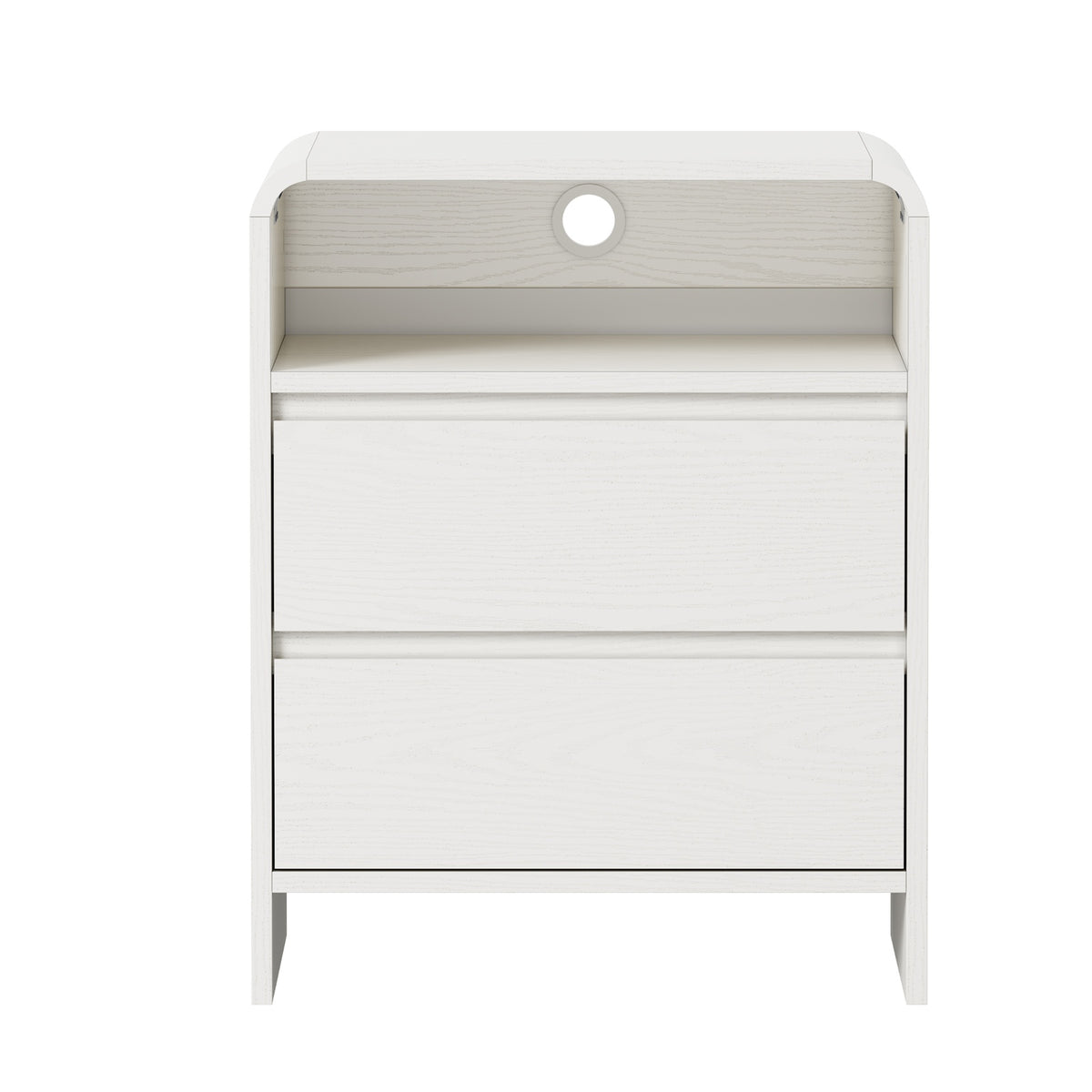 Oikiture 2pc Bedside Table Open Shelf Nightstand Handle-Free Drawers White