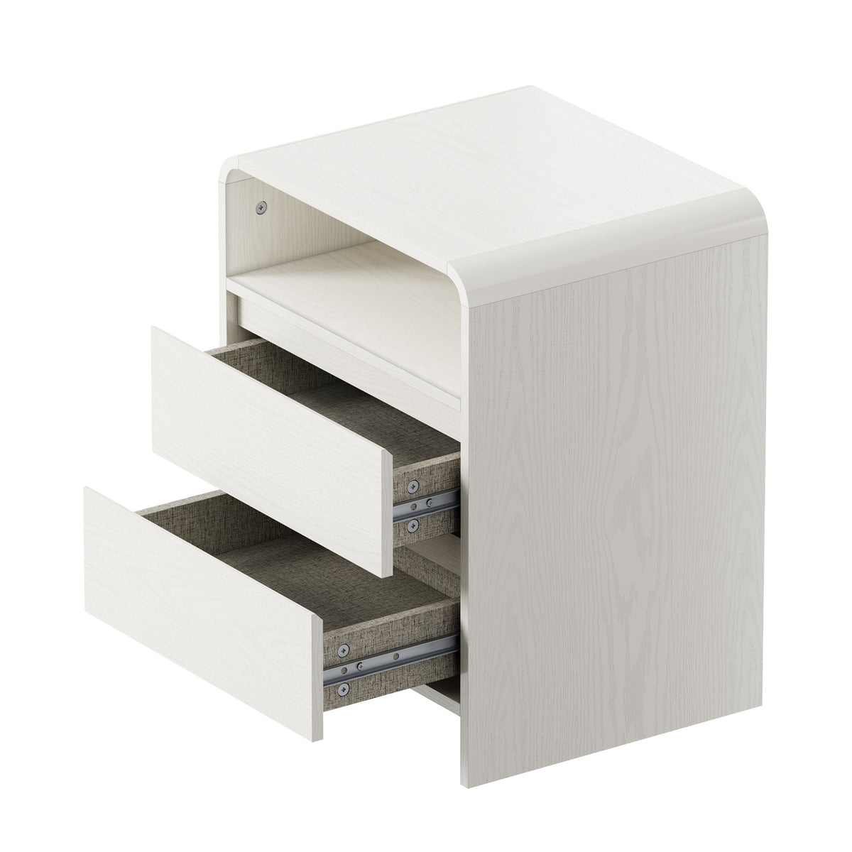 Oikiture 2pc Bedside Table Open Shelf Nightstand Handle-Free Drawers White