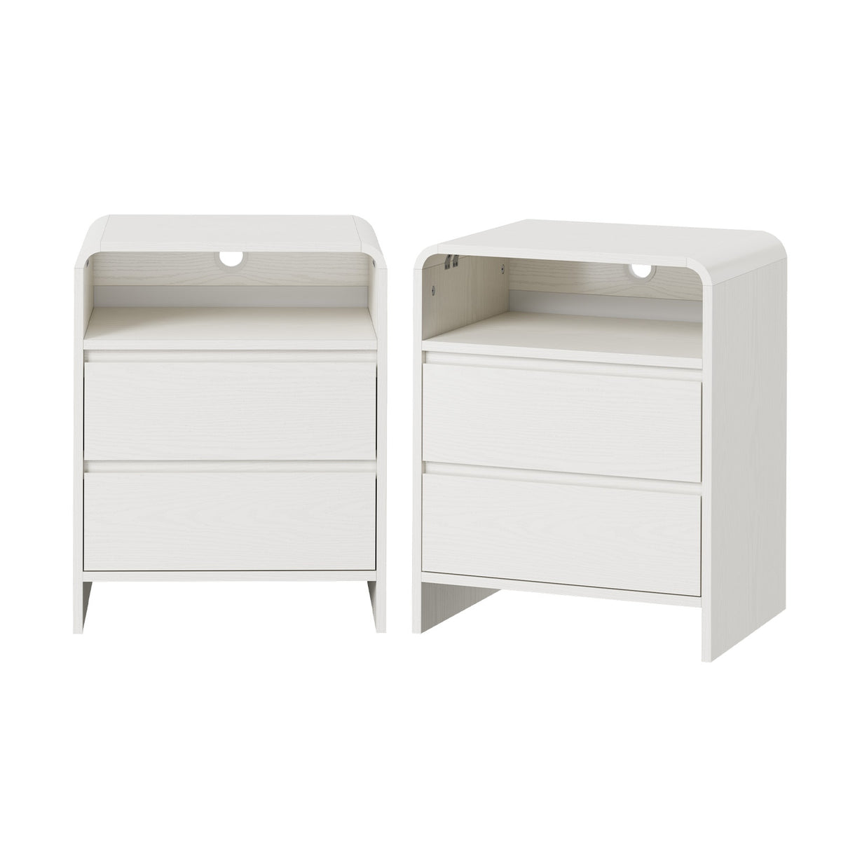 Oikiture 2pc Bedside Table Open Shelf Nightstand Handle-Free Drawers White