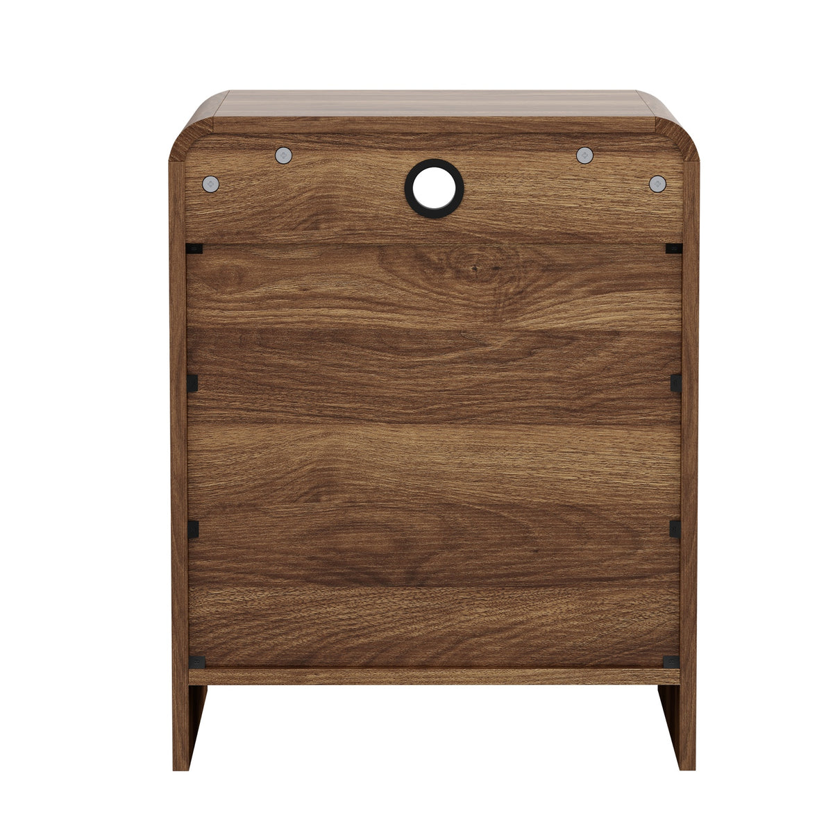 Oikiture Bedside Table Open Shelf Nightstand Handle-Free Drawers Walnut