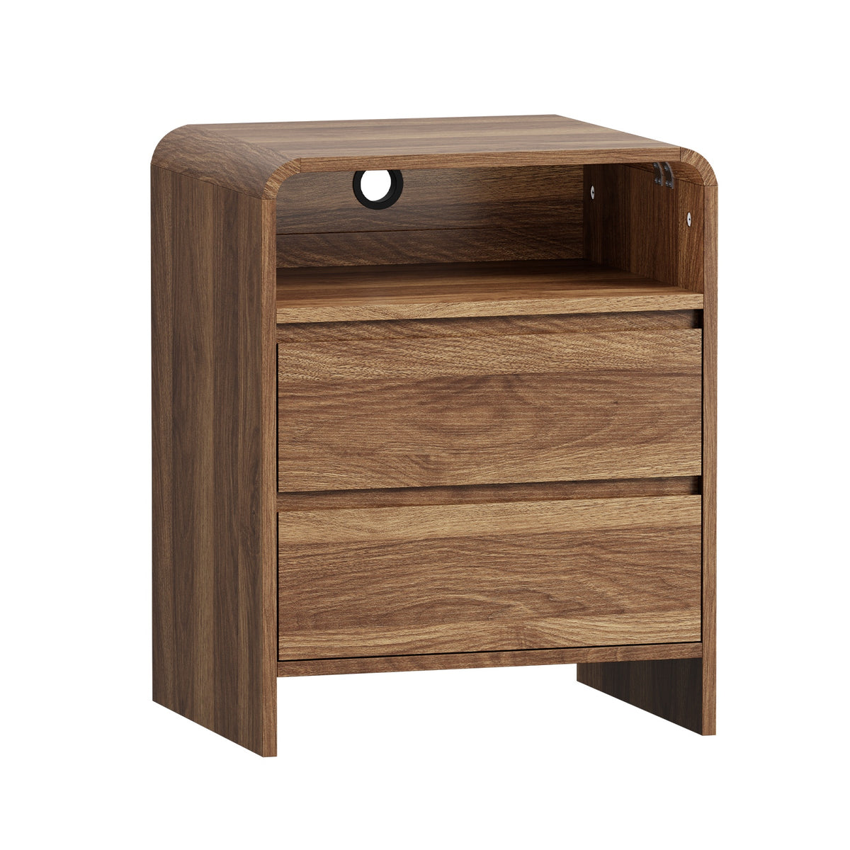 Oikiture Bedside Table Open Shelf Nightstand Handle-Free Drawers White