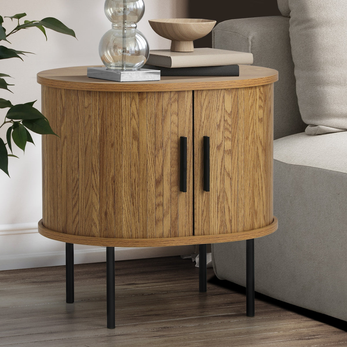 Oikiture Bedside Table Side End Tables 2-tier Storage Cabinet Natural - Sunyee