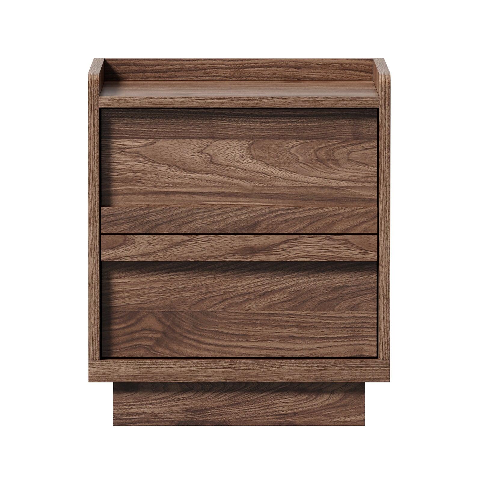 Oikiture Bedside Table 2 Drawers Handle-Free Side End Cabinet Walnut
