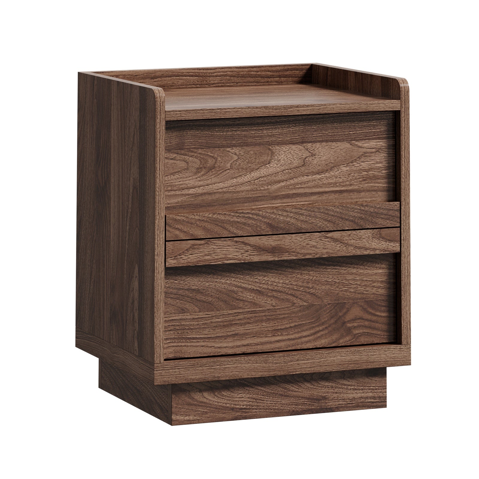 Oikiture 2pc Bedside Table 2 Drawers Handle-Free Side End Cabinet Walnut