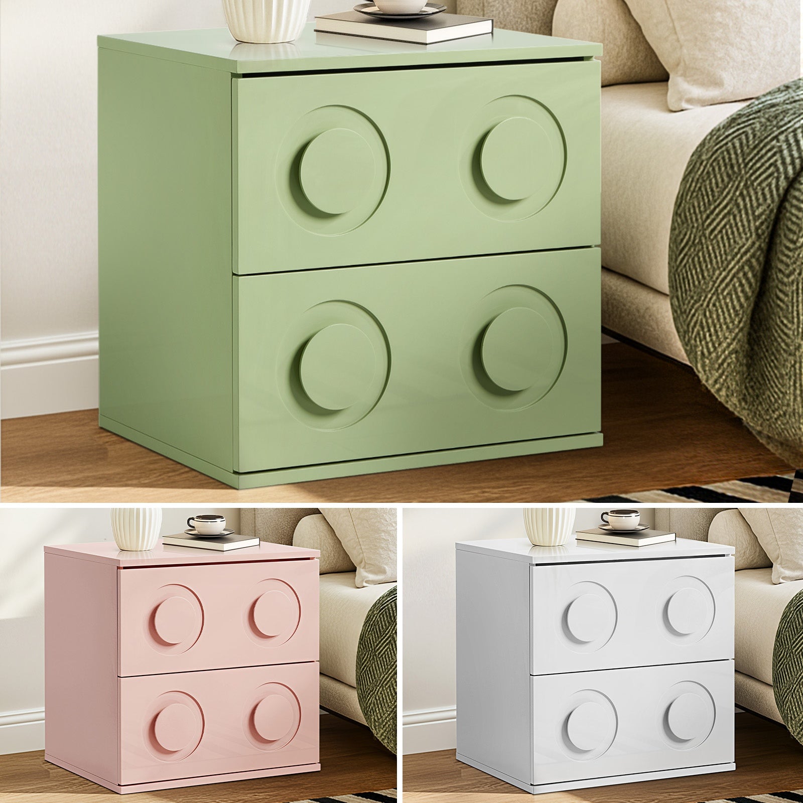 Oikiture Bedside Table 2 Drawers Nightstand Side Storage Cabinet - Sunyee