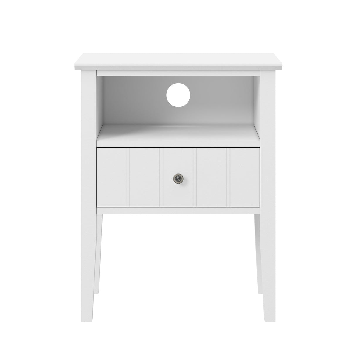 Oikiture Bedside Table 1 Drawer and Shelf White Farmhouse Nightstand Cabinet