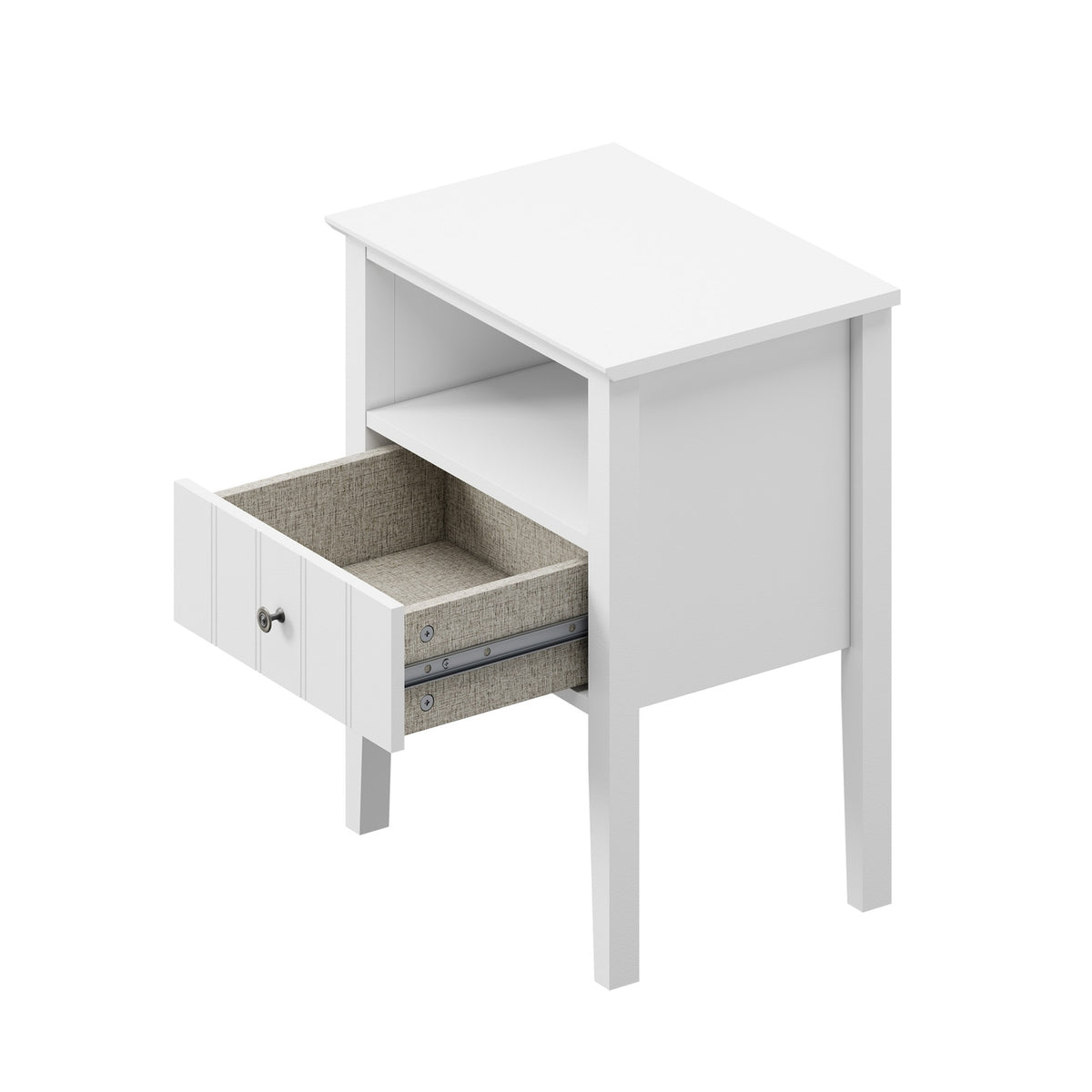 Oikiture Bedside Table 1 Drawer and Shelf White Farmhouse Nightstand Cabinet