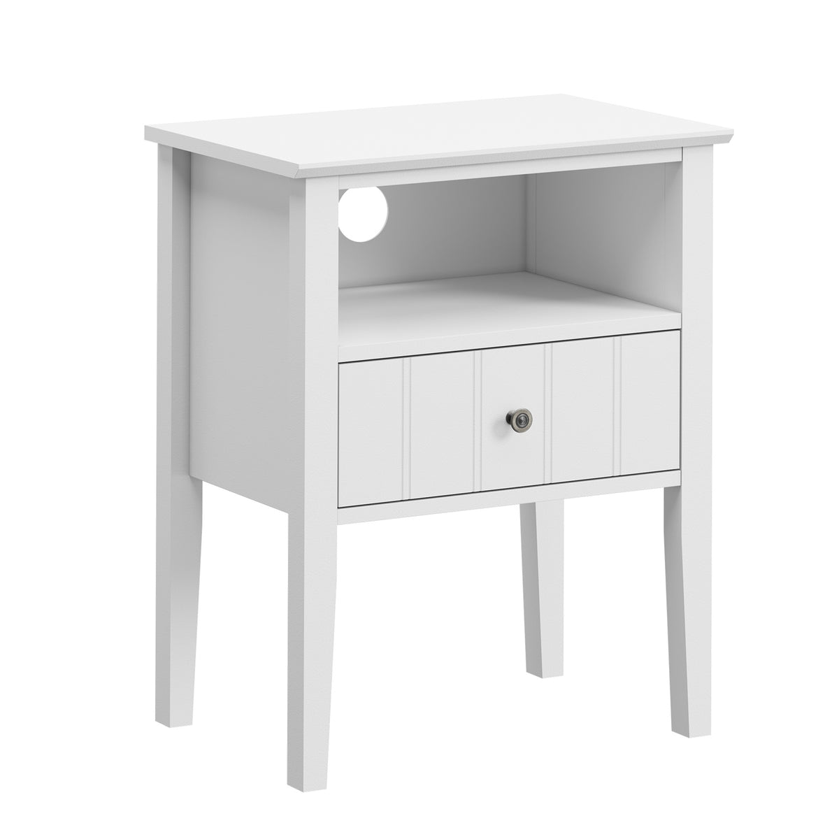 Oikiture Bedside Table 1 Drawer and Shelf White Farmhouse Nightstand Cabinet