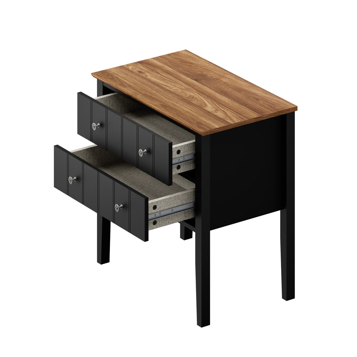 Oikiture Farmhouse Bedside Table 2 Drawer Black Nightstand Side Storage Cabinet
