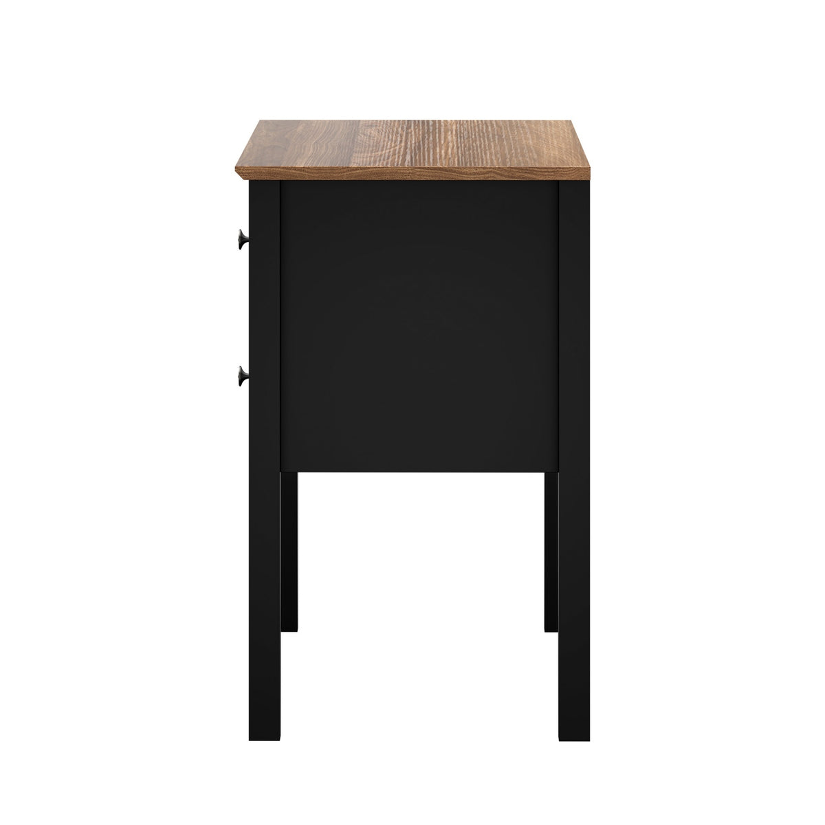 Oikiture Farmhouse Bedside Table 2 Drawer Black Nightstand Side Storage Cabinet
