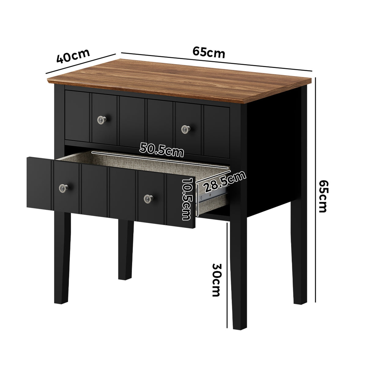Oikiture Farmhouse Bedside Table 2 Drawer Black Nightstand Side Storage Cabinet