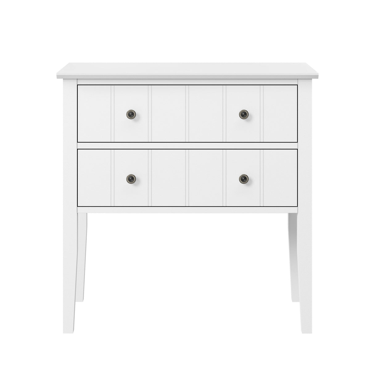 Oikiture Farmhouse Bedside Table 2 Drawer White Nightstand Side Storage Cabinet