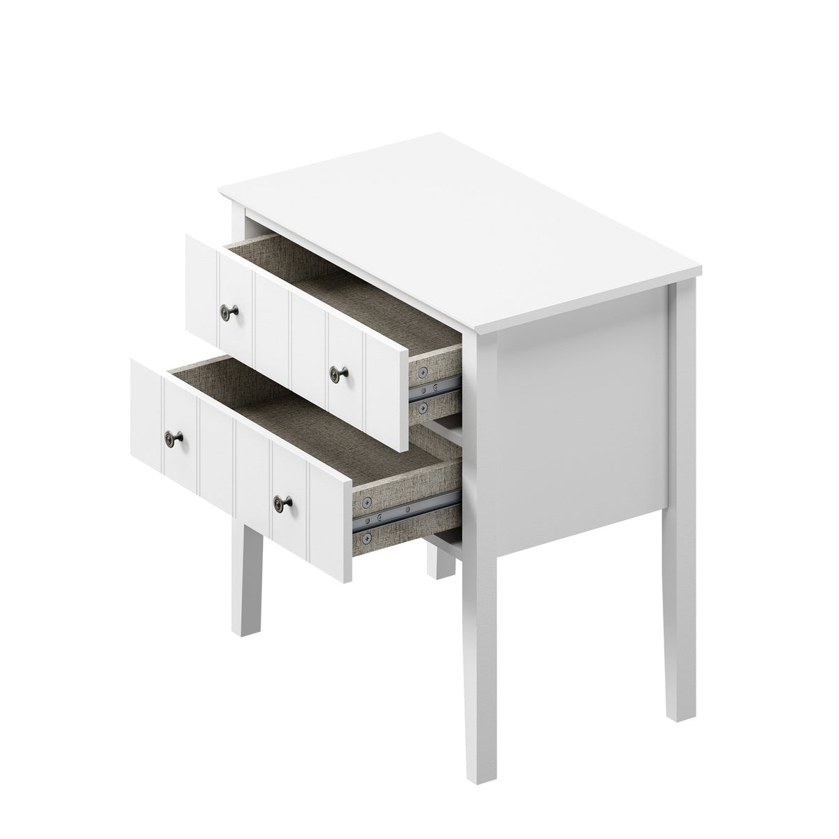 Oikiture Farmhouse Bedside Table 2 Drawer White Nightstand Side Storage Cabinet