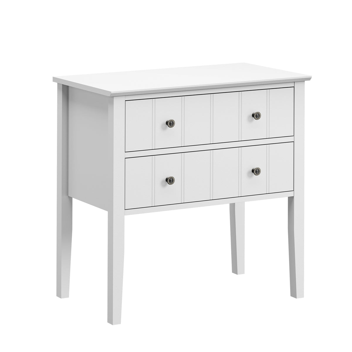Oikiture Farmhouse Bedside Table 2 Drawer White Nightstand Side Storage Cabinet