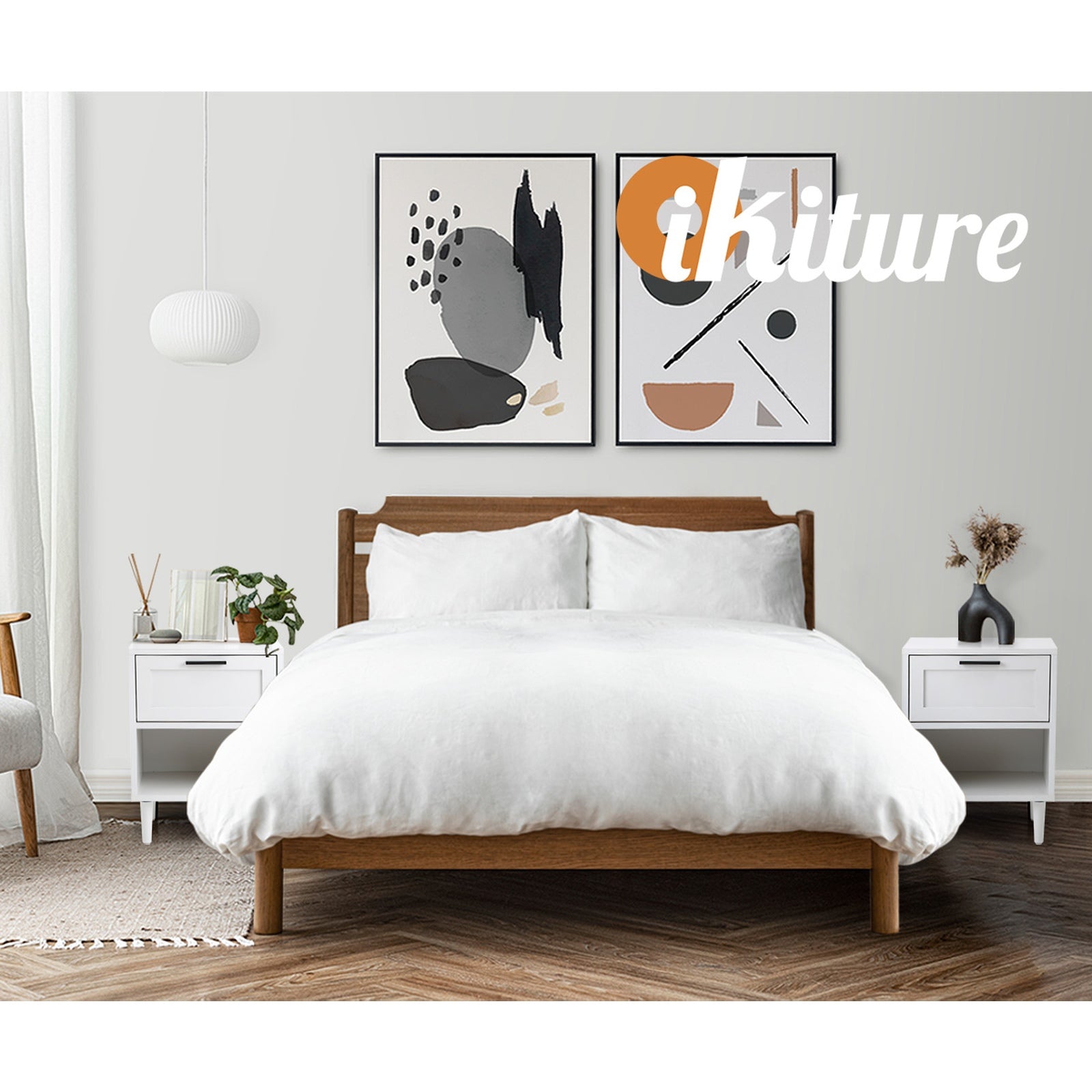 Oikiture Bedside Tables Set of 2 Nightstand Side End Table Storage Cabinet White - Sunyee