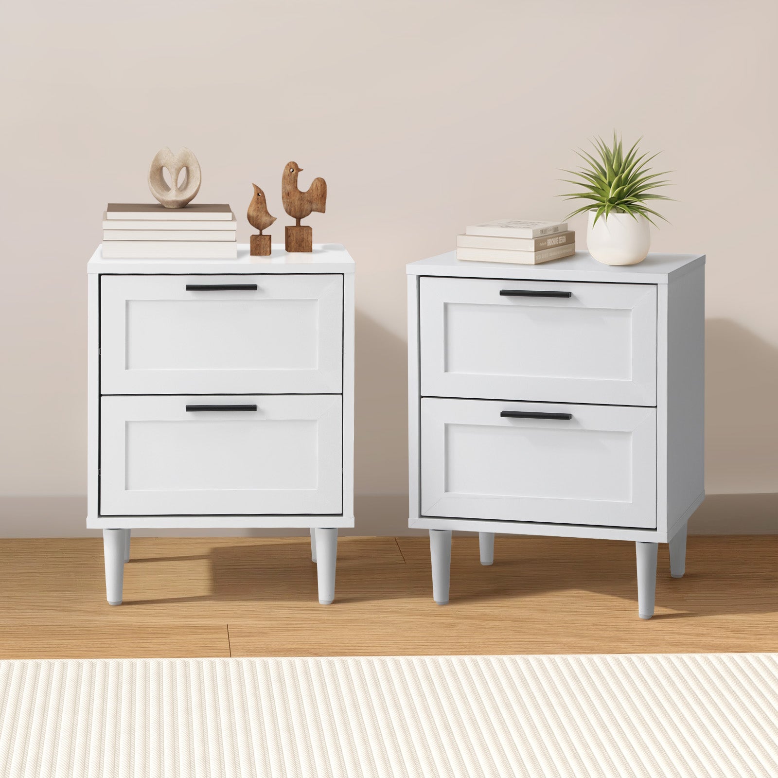 Oikiture Bedside Tables Set of 2 Nightstand Side End Table Bedroom Storage White - Sunyee