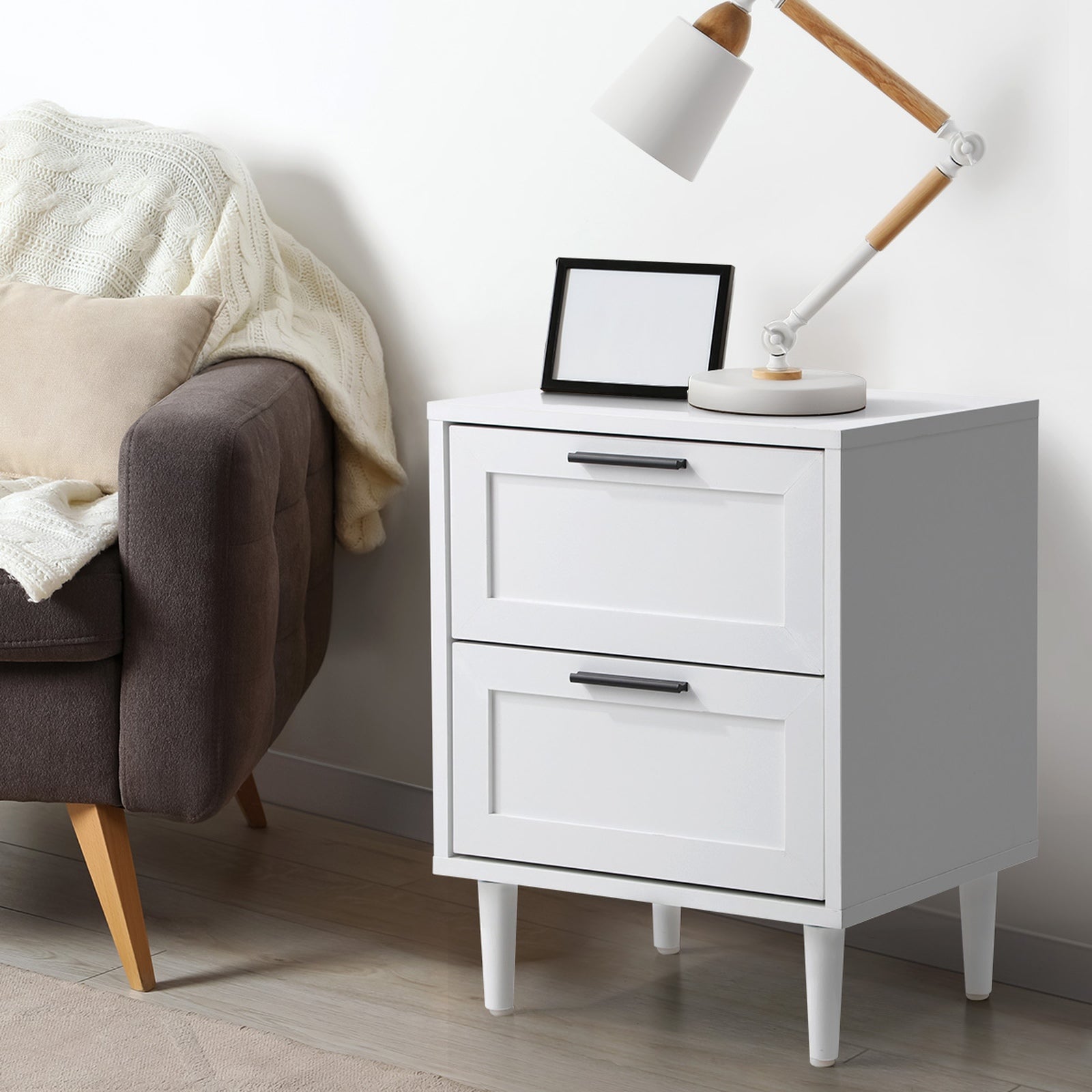 Oikiture Bedside Tables Set of 2 Nightstand Side End Table Bedroom Storage White - Sunyee