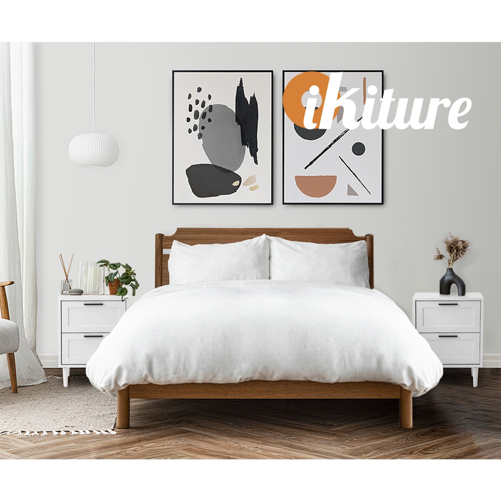 Oikiture Bedside Tables Set of 2 Nightstand Side End Table Bedroom Storage White - Sunyee