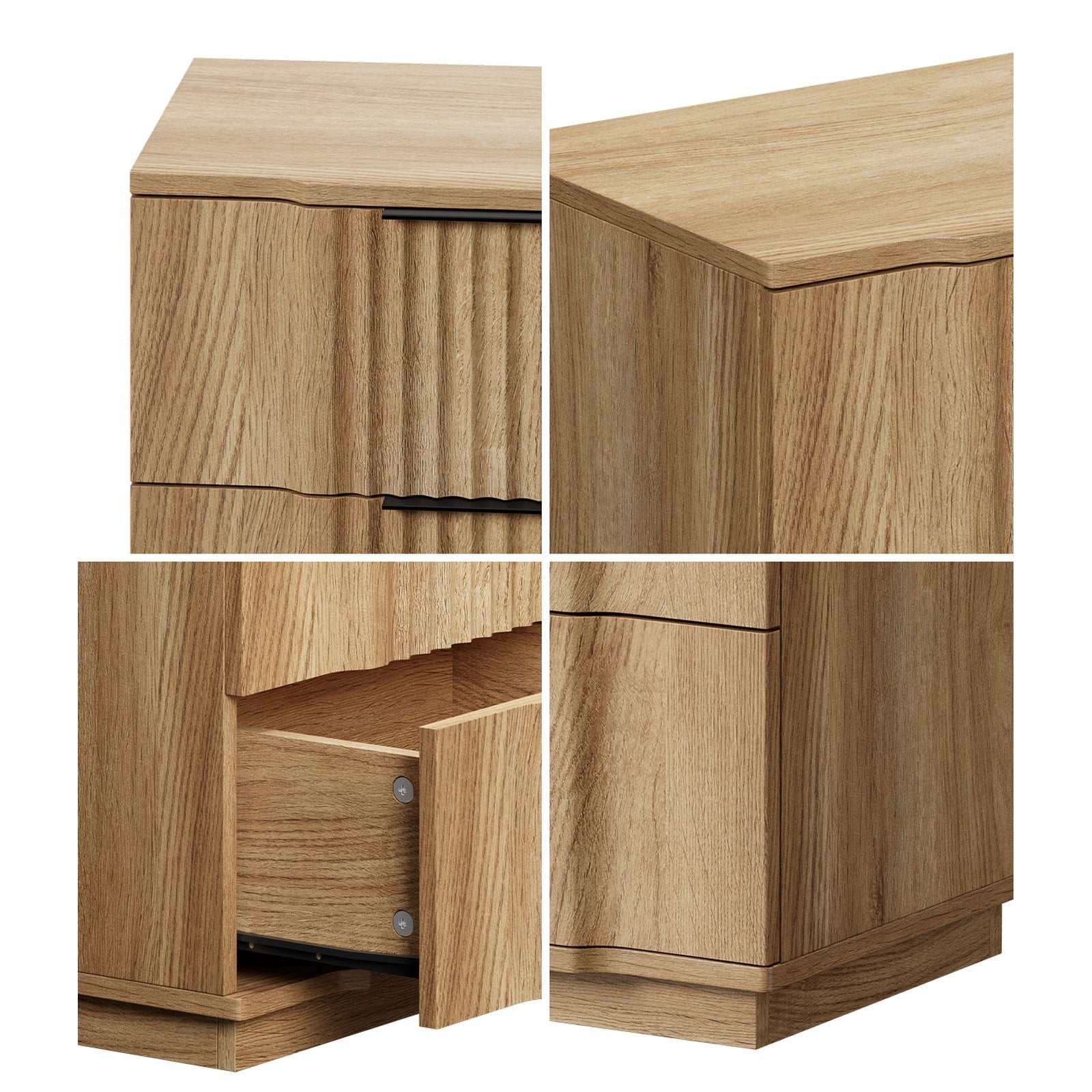 Oikiture Bedside Table 2 Drawers Storage Nightstand Side End Table Natural - Sunyee