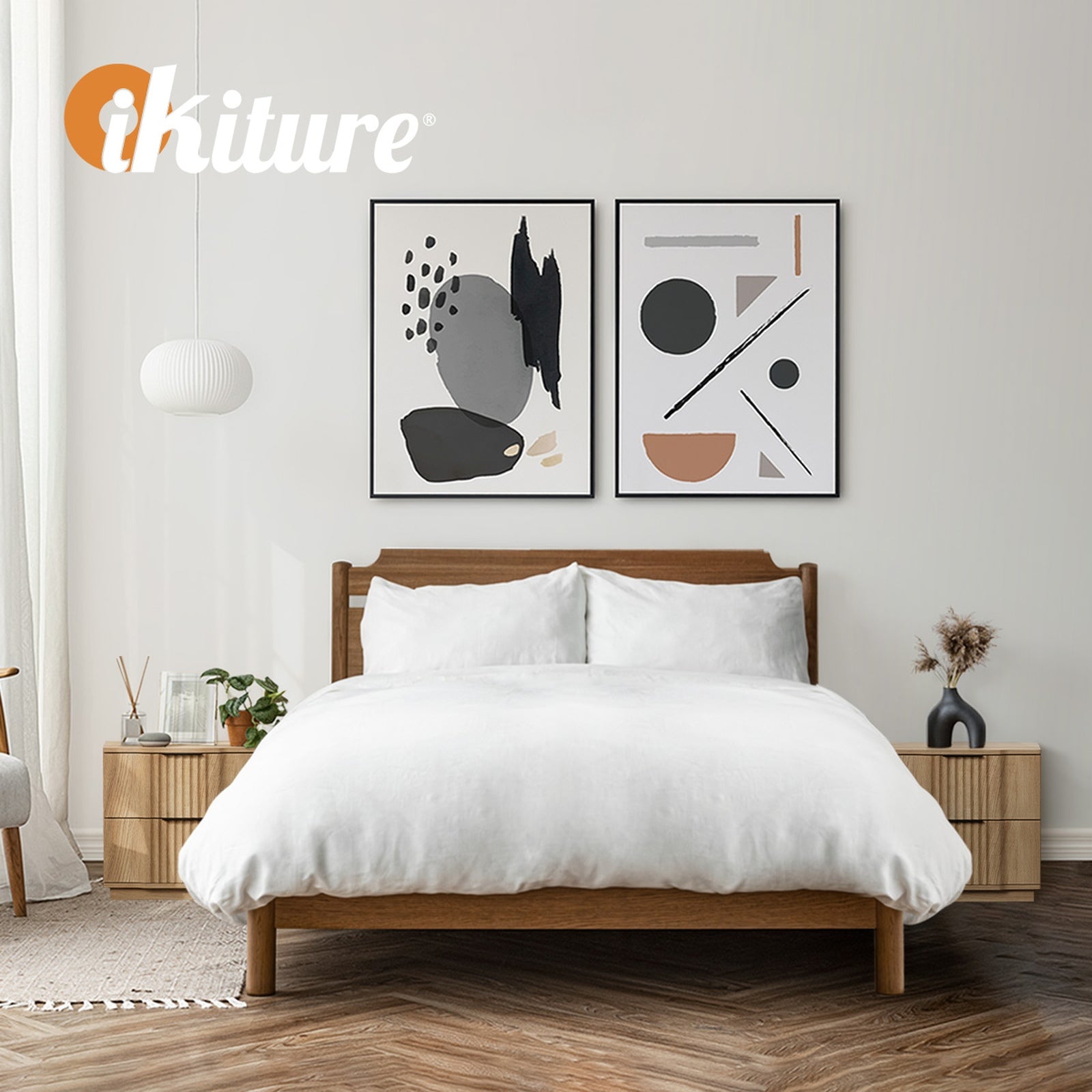 Oikiture Bedside Table 2 Drawers Storage Nightstand Side End Table Natural - Sunyee
