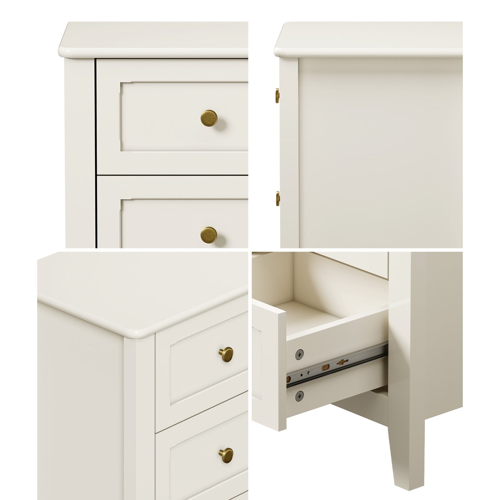 Oikiture Bedside Table 2 Drawers Metal Handle Bedroom Storage White