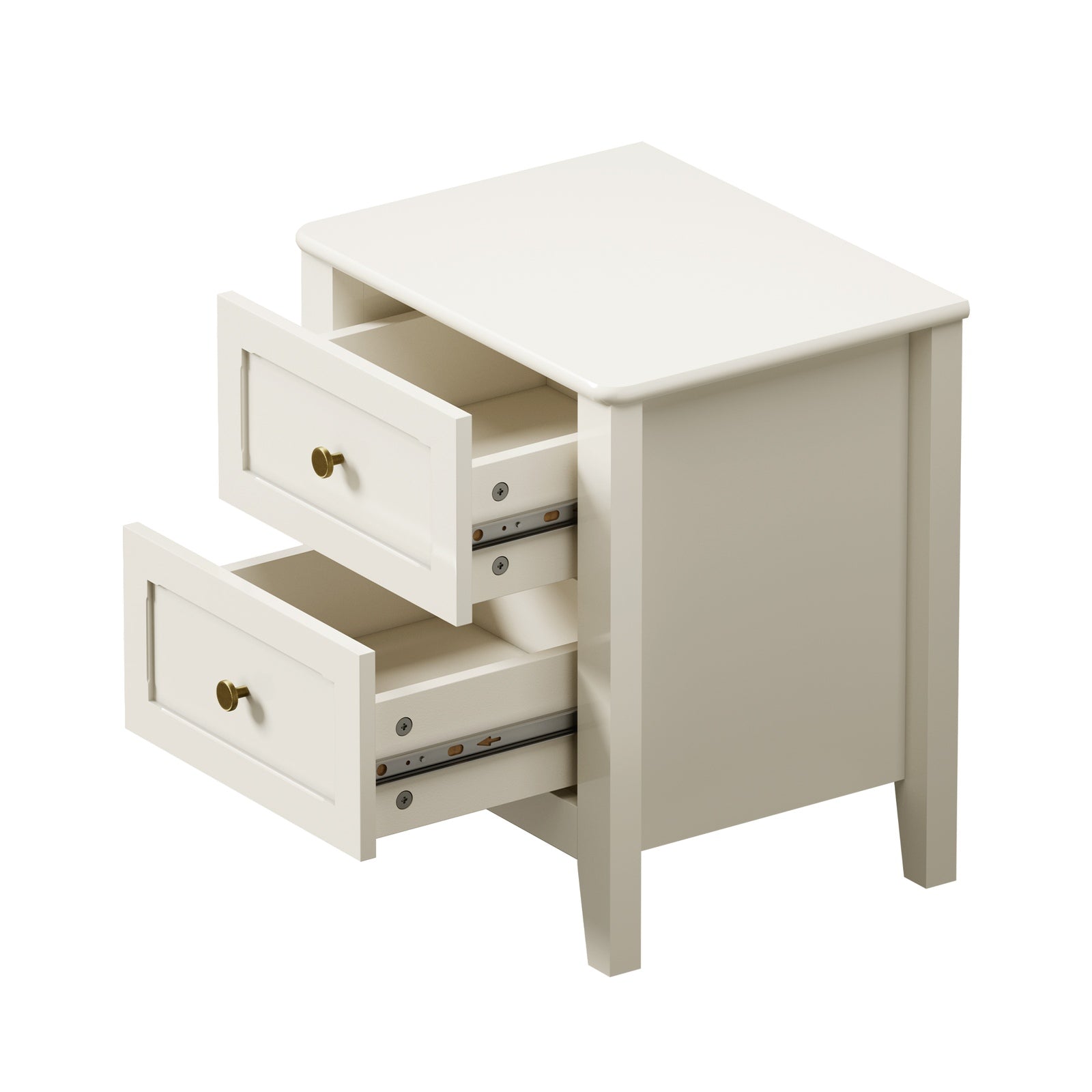 Oikiture Bedside Table 2 Drawers Metal Handle Bedroom Storage White