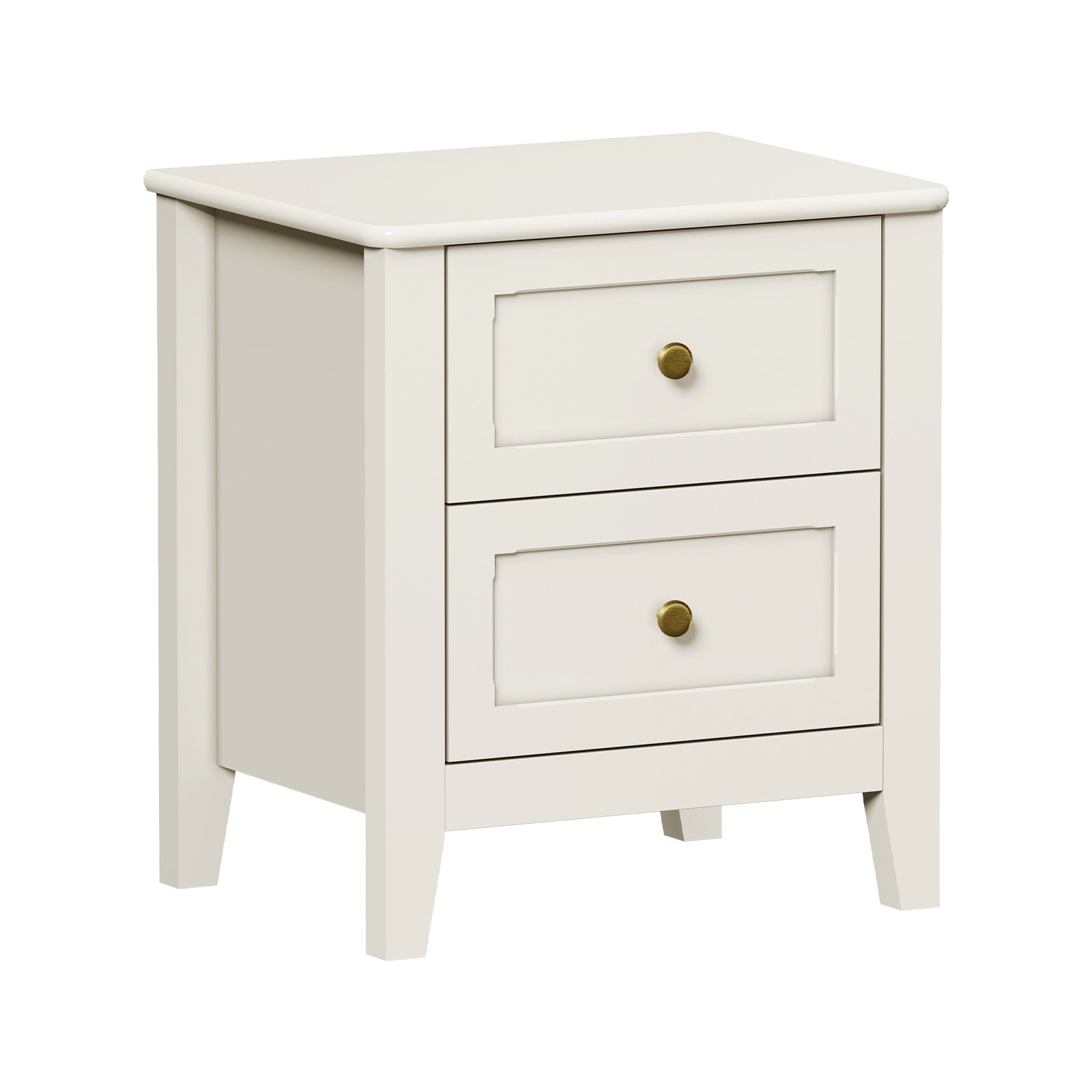 Oikiture Bedside Table 2 Drawers Metal Handle Bedroom Storage White