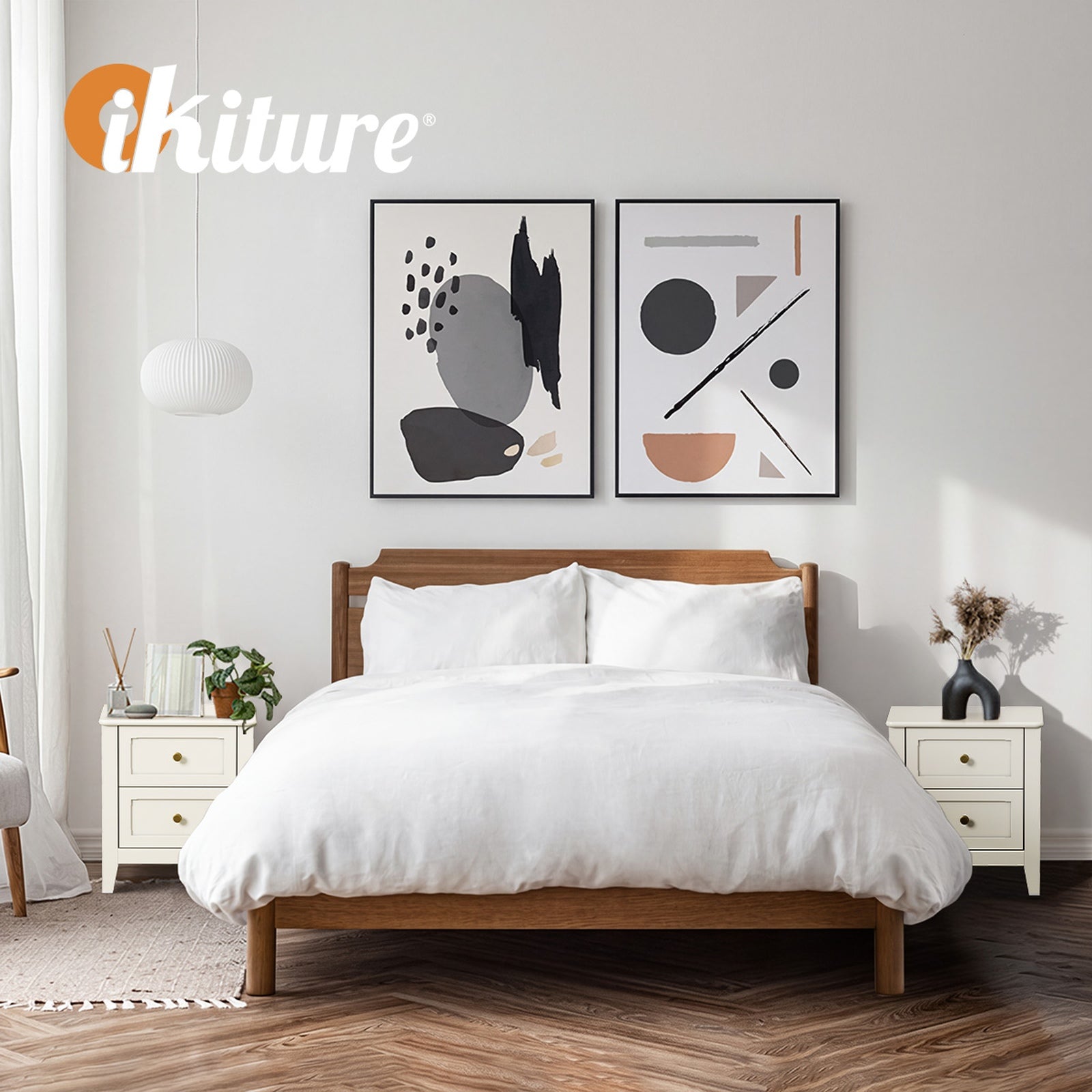 Oikiture 2pc Bedside Table 2 Drawers Metal Handle Bedroom Storage White