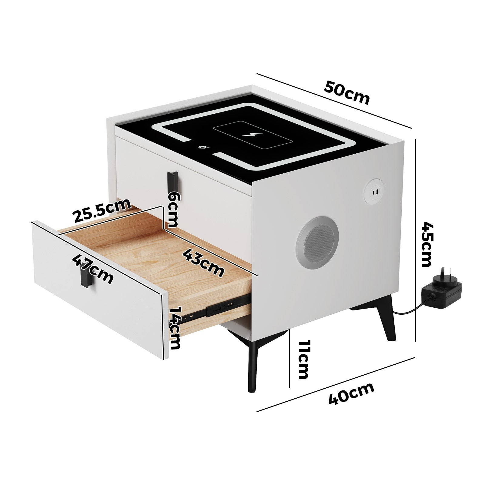 Oikiture Set of 2 Smart Bedside Tables LED Wireless Charging Nightstand White - Sunyee