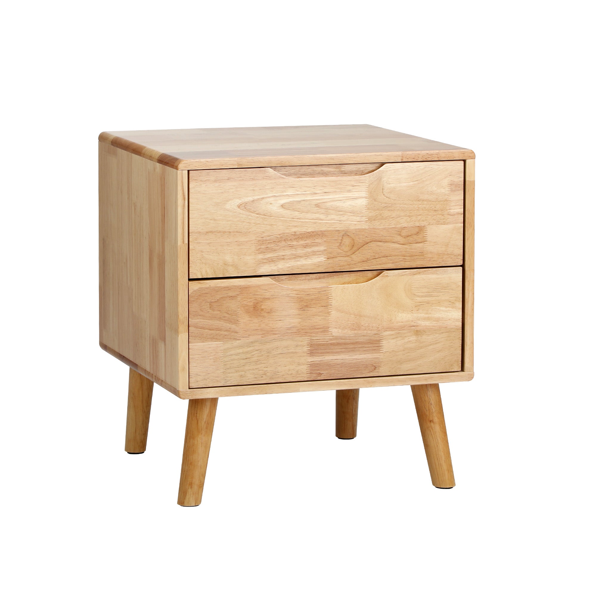 Oikiture Bedside Table 2 Drawers Storage Nightstand Solid Wood Natural