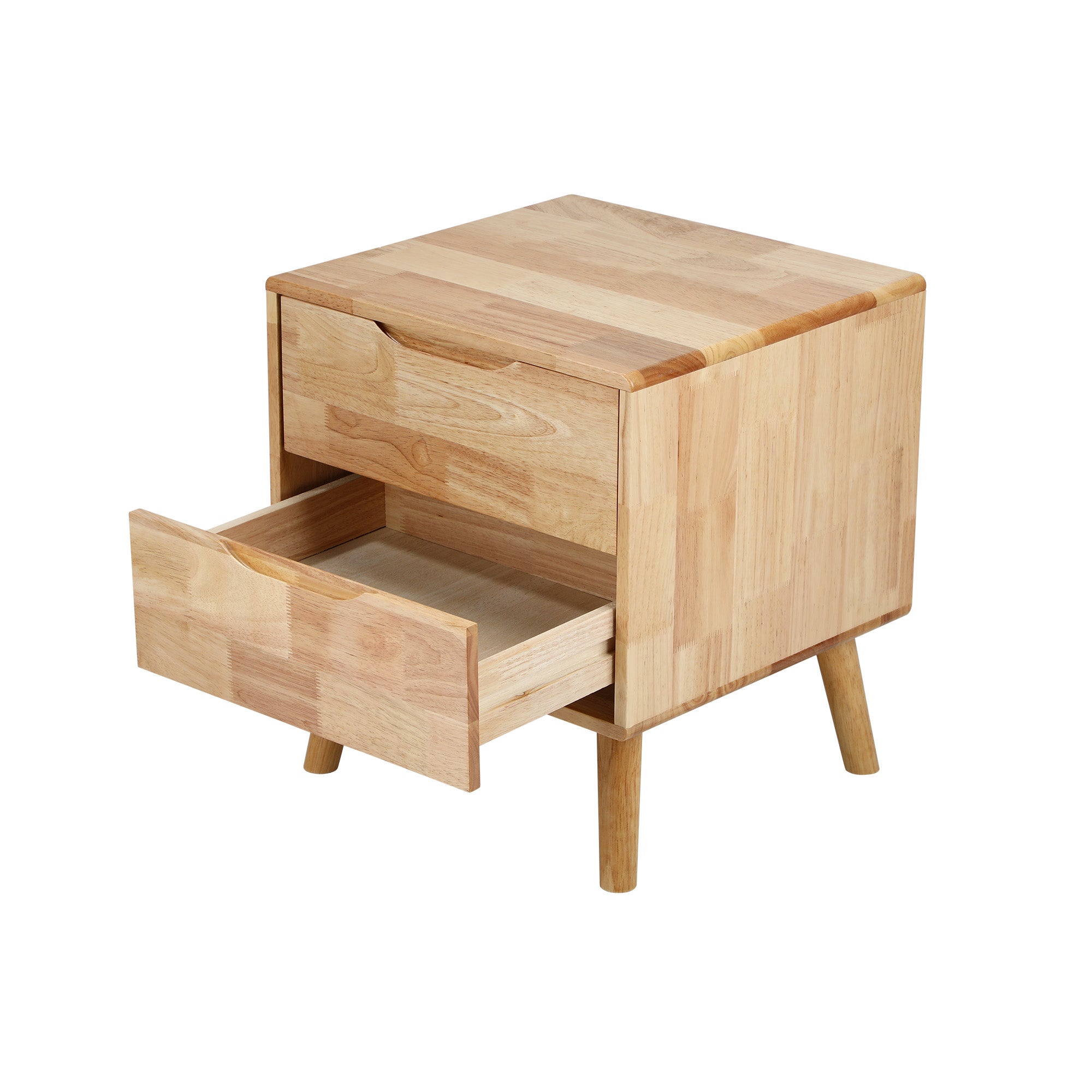 Oikiture 2pc Bedside Tables 2 Drawers Storage Nightstand Solid Wood Natural