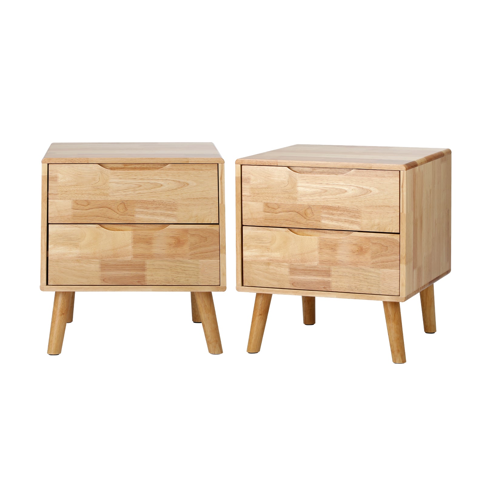 Oikiture 2pc Bedside Tables 2 Drawers Storage Nightstand Solid Wood Natural
