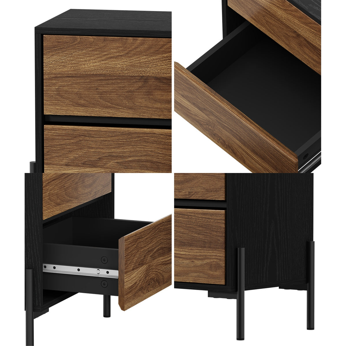 Oikiture Bedside Table 2 Drawers Side End Bedroom Storage Nightstand Walnut - Sunyee