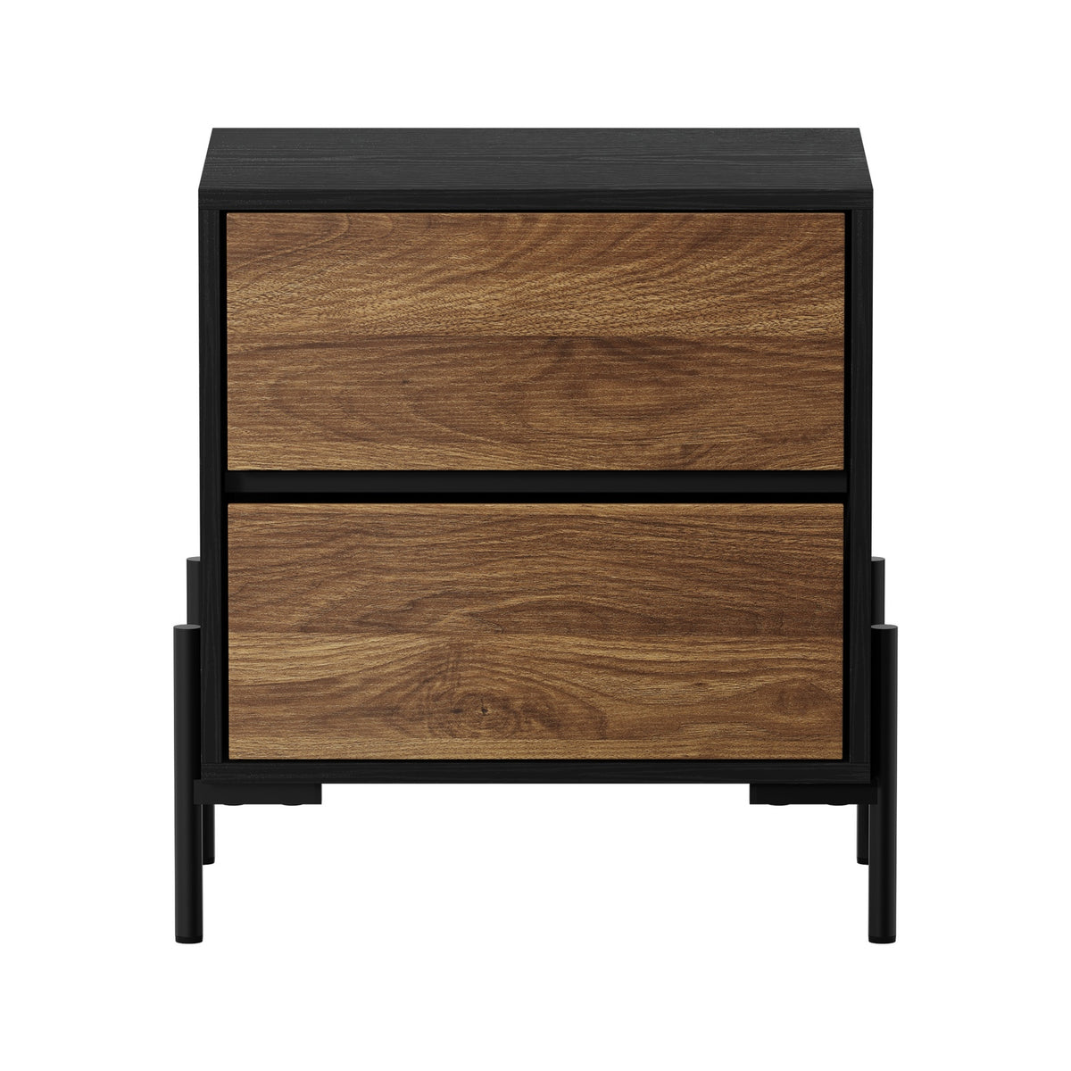 Oikiture Bedside Table 2 Drawers Side End Bedroom Storage Nightstand Walnut - Sunyee