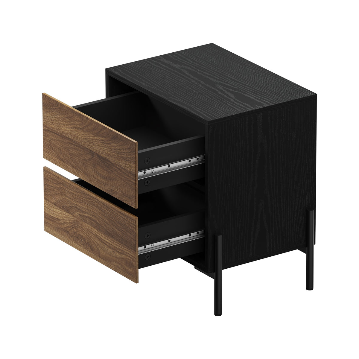 Oikiture Bedside Table 2 Drawers Side End Bedroom Storage Nightstand Walnut - Sunyee