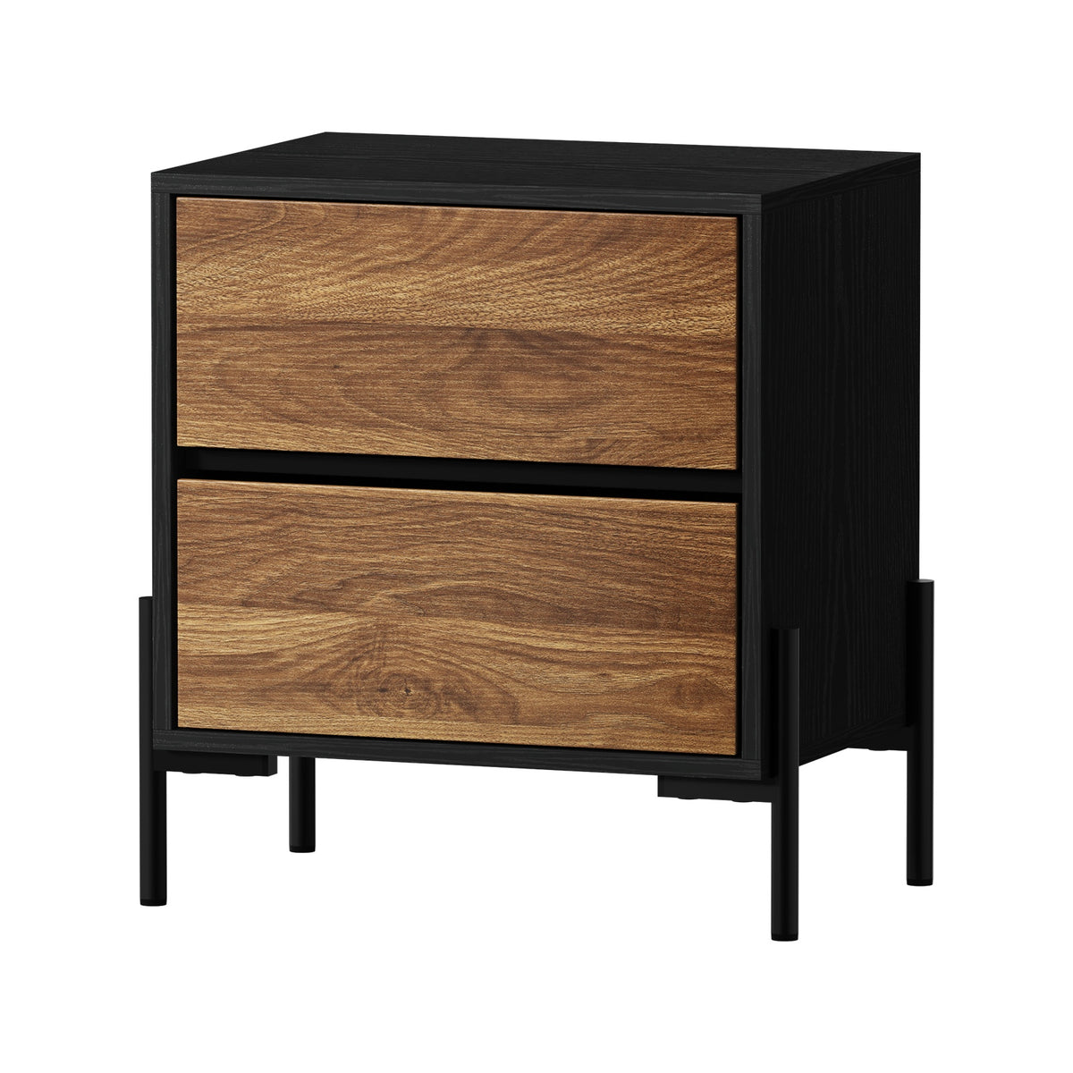 Oikiture Bedside Table 2 Drawers Side End Bedroom Storage Nightstand Walnut - Sunyee