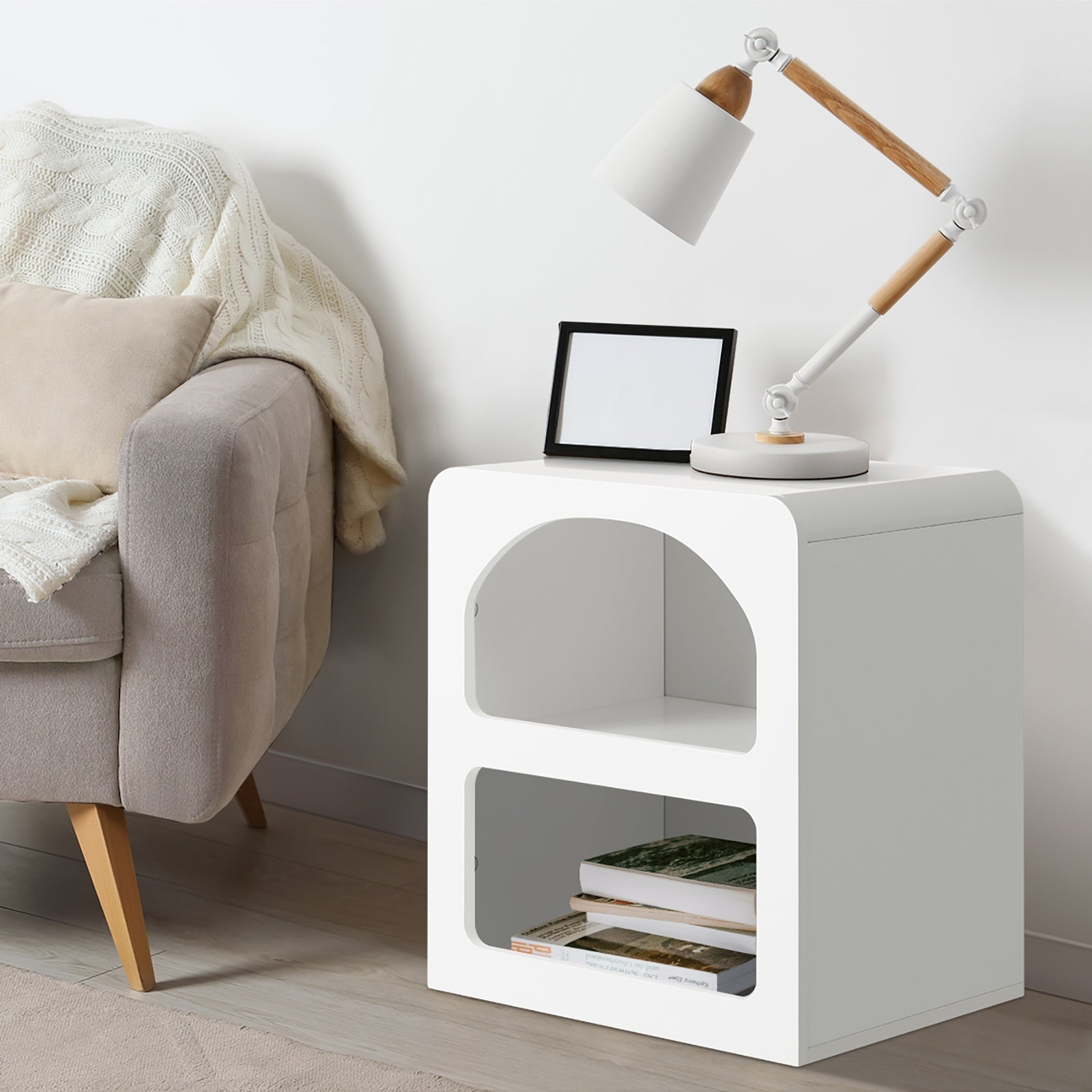 Oikiture Bedside Tables Set of 2 Display Shelf Storage Cabinet Nightstand White - Sunyee