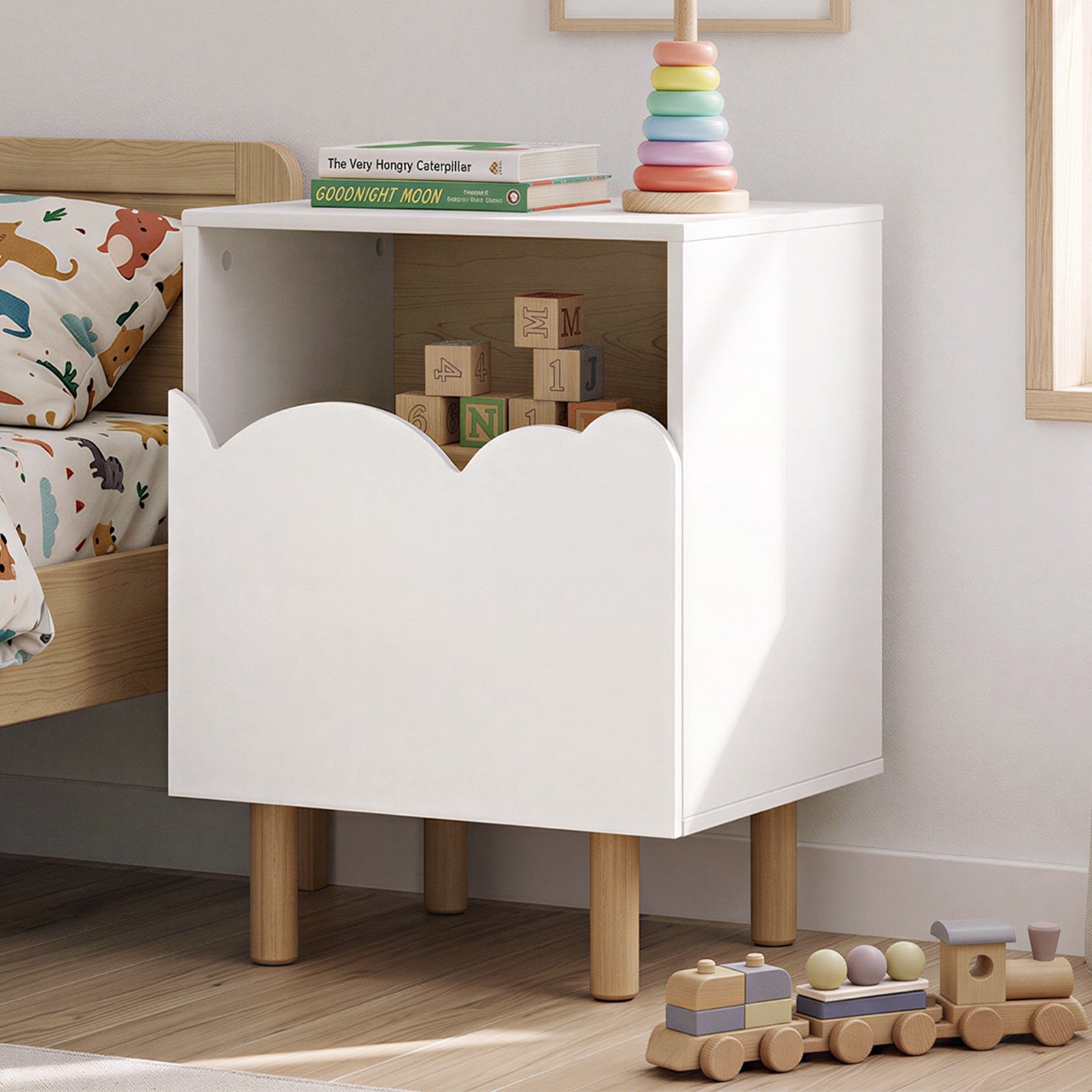 Oikiture Bedside Table Single Drawer Nightstand Kids Bedroom Storage White