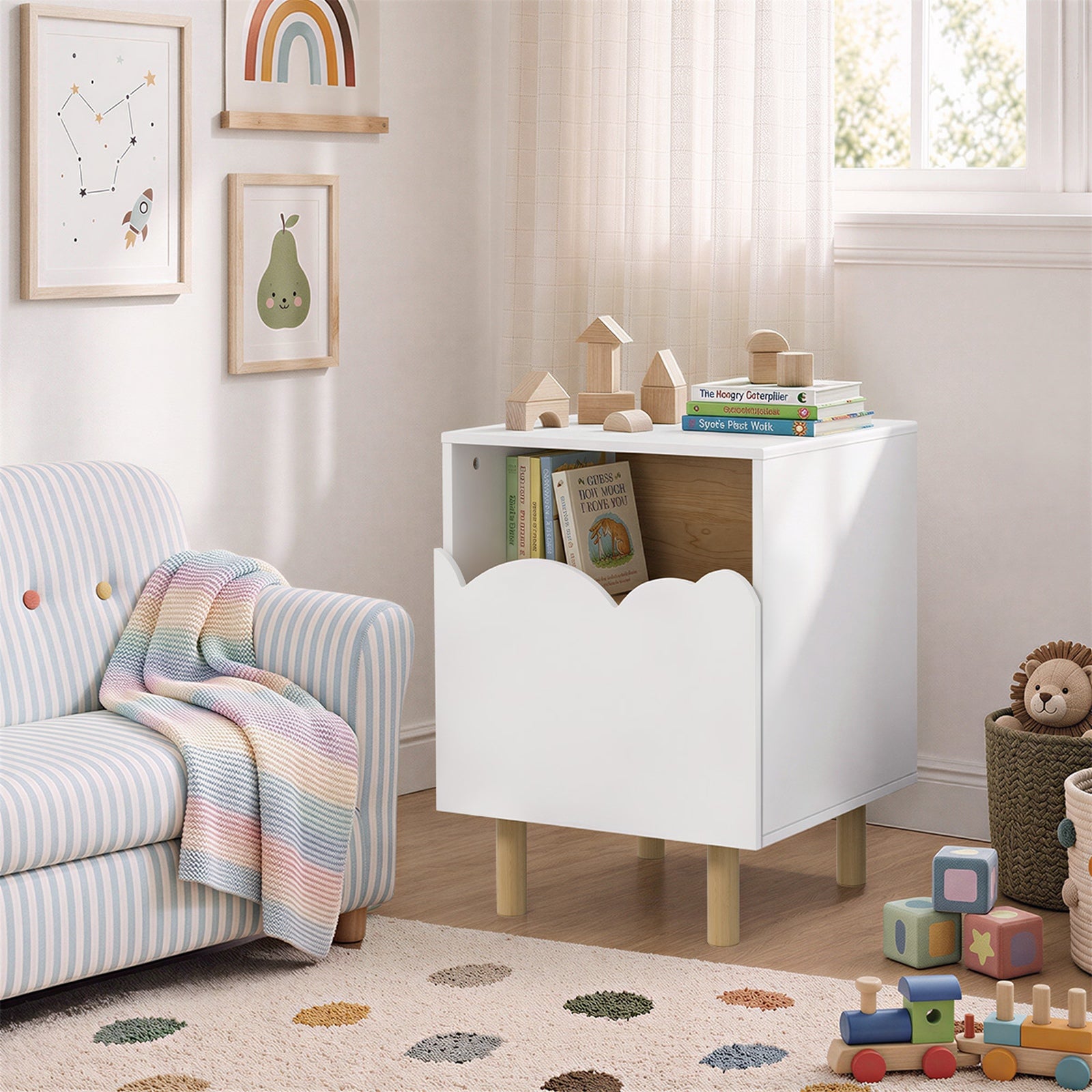 Oikiture Bedside Table Single Drawer Nightstand Kids Bedroom Storage White