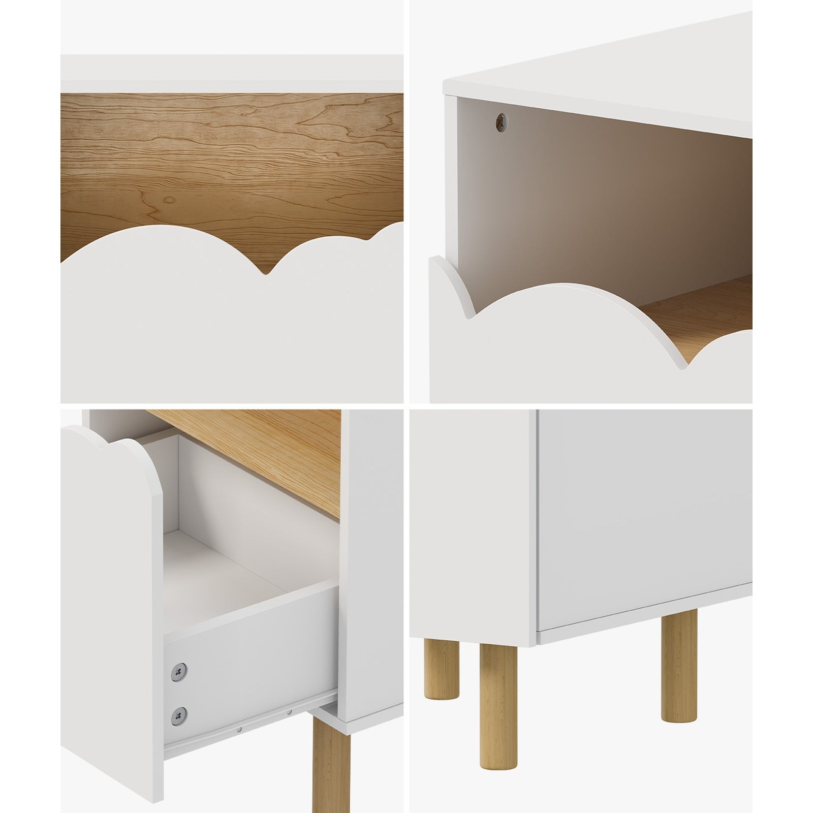 Oikiture Bedside Table Single Drawer Nightstand Kids Bedroom Storage White