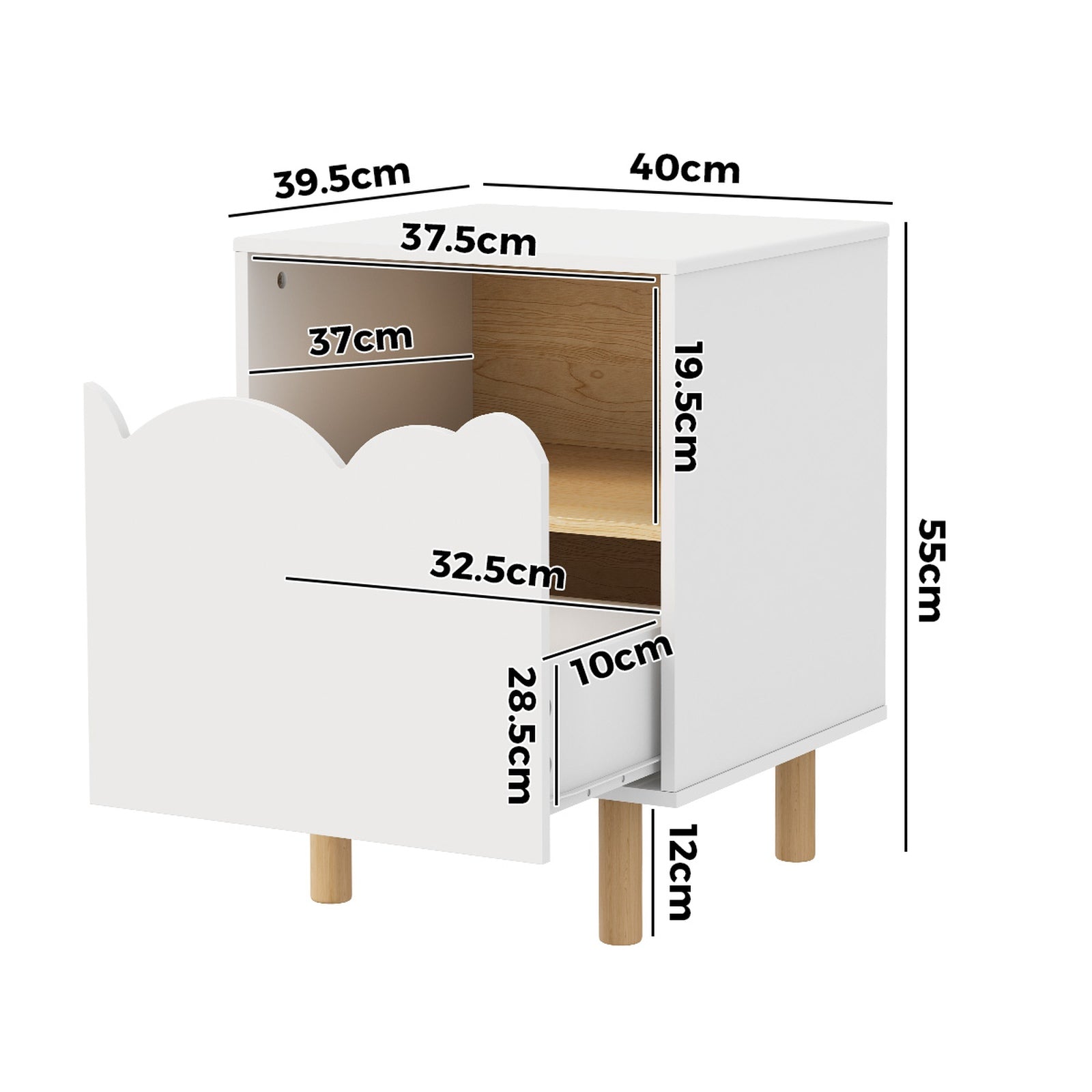 Oikiture Bedside Table Single Drawer Nightstand Kids Bedroom Storage White