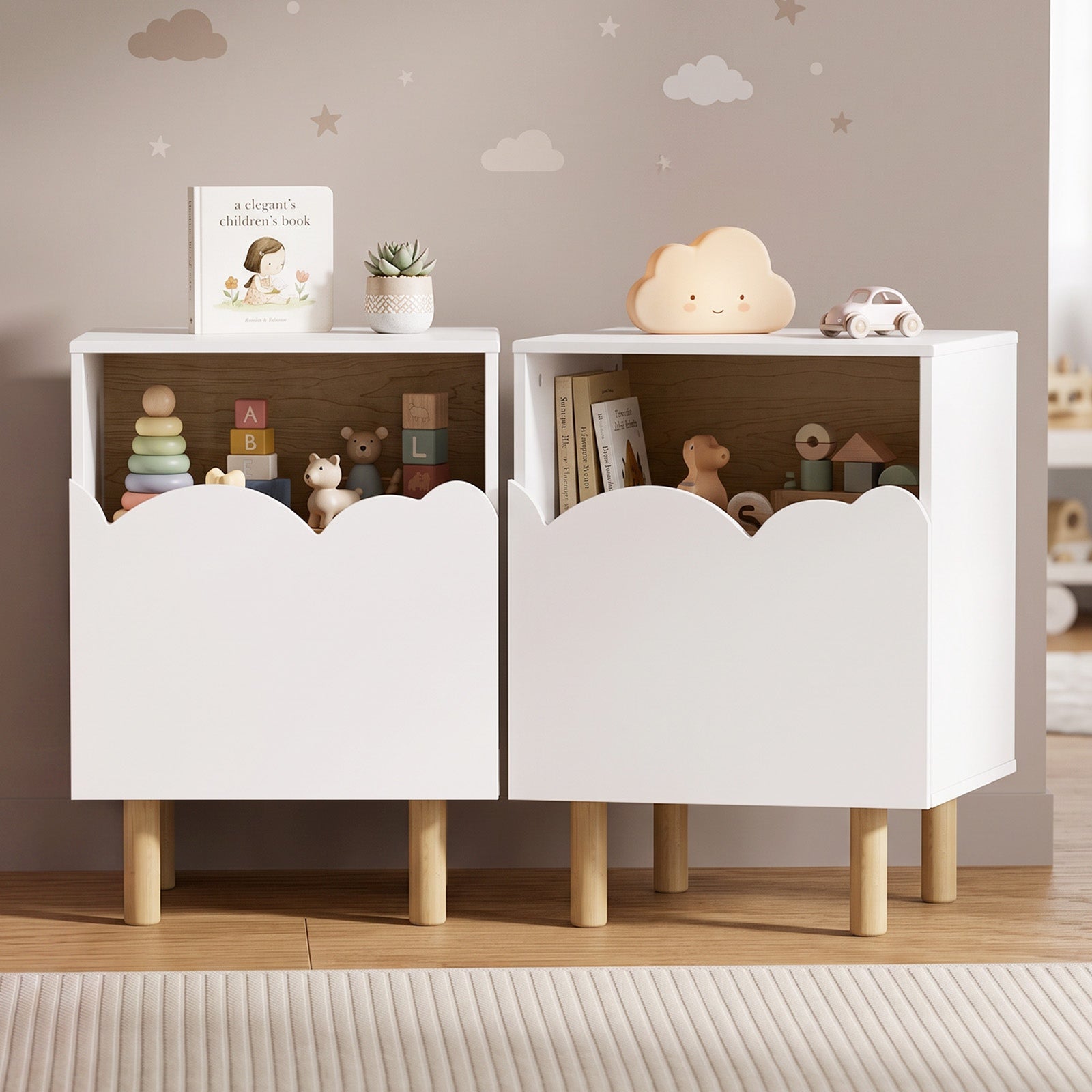 Oikiture 2PC Bedside Table Single Drawer Nightstand Kids Bedroom Storage White