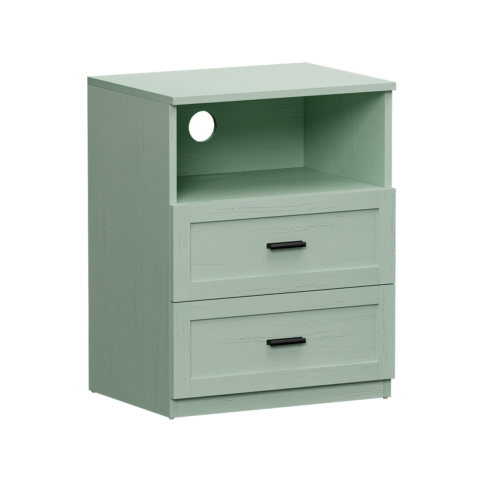 Oikiture Bedside Table 2 Drawers Open Shelf Nightstand Cabinet