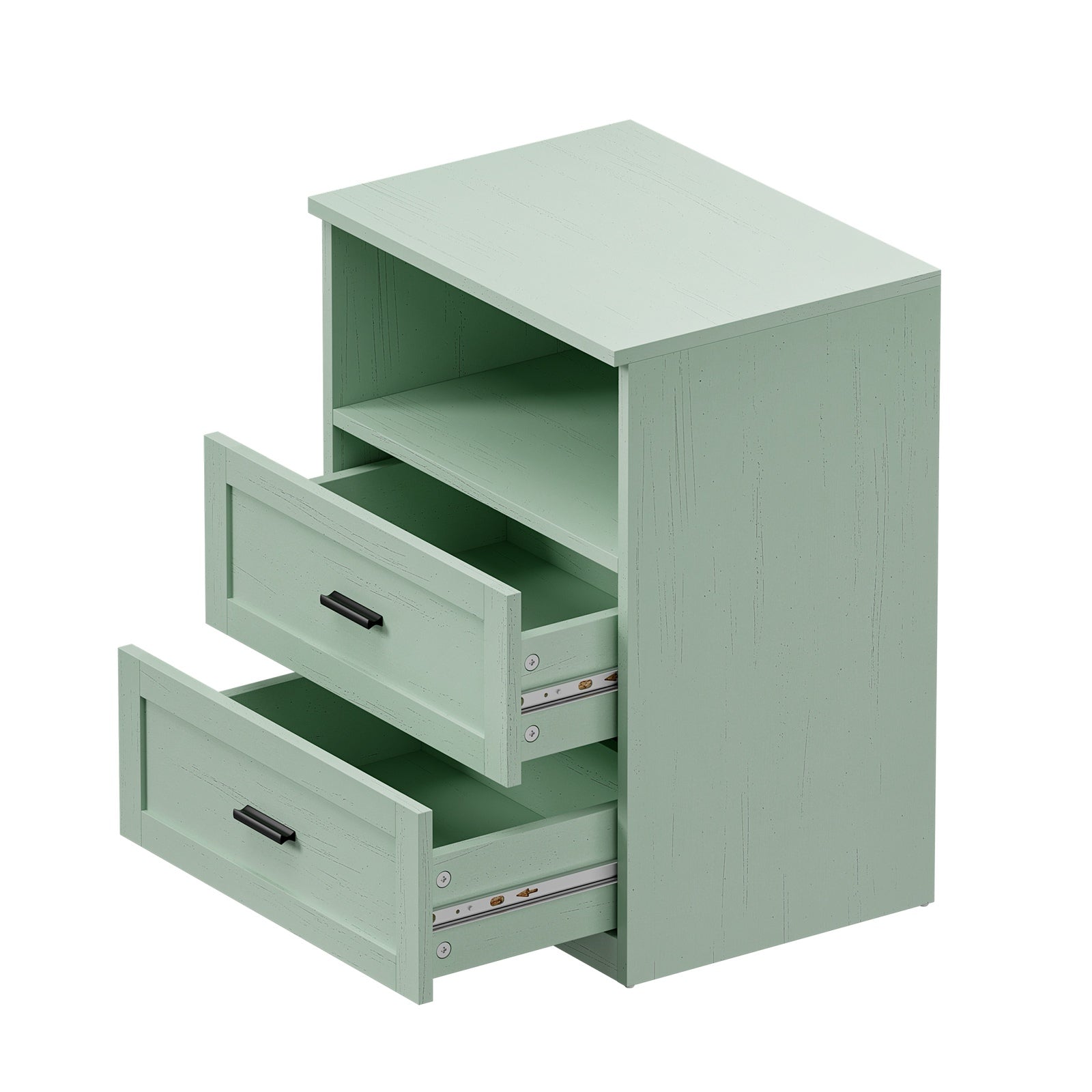 Oikiture 2pc Bedside Table 2 Drawers Open Shelf Nightstand Cabinet Green