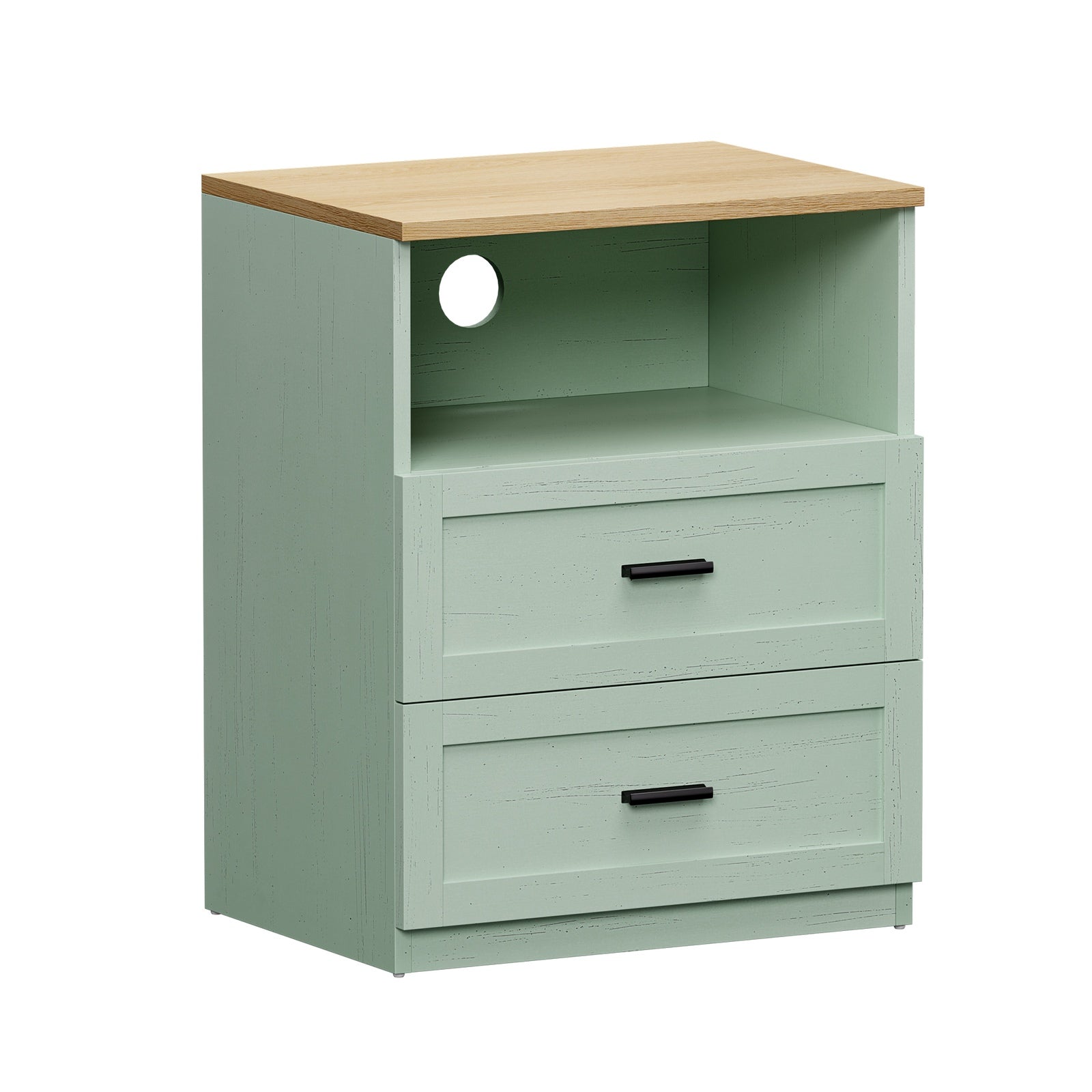 Oikiture Bedside Table 2 Drawers Open Shelf Nightstand Cabinet