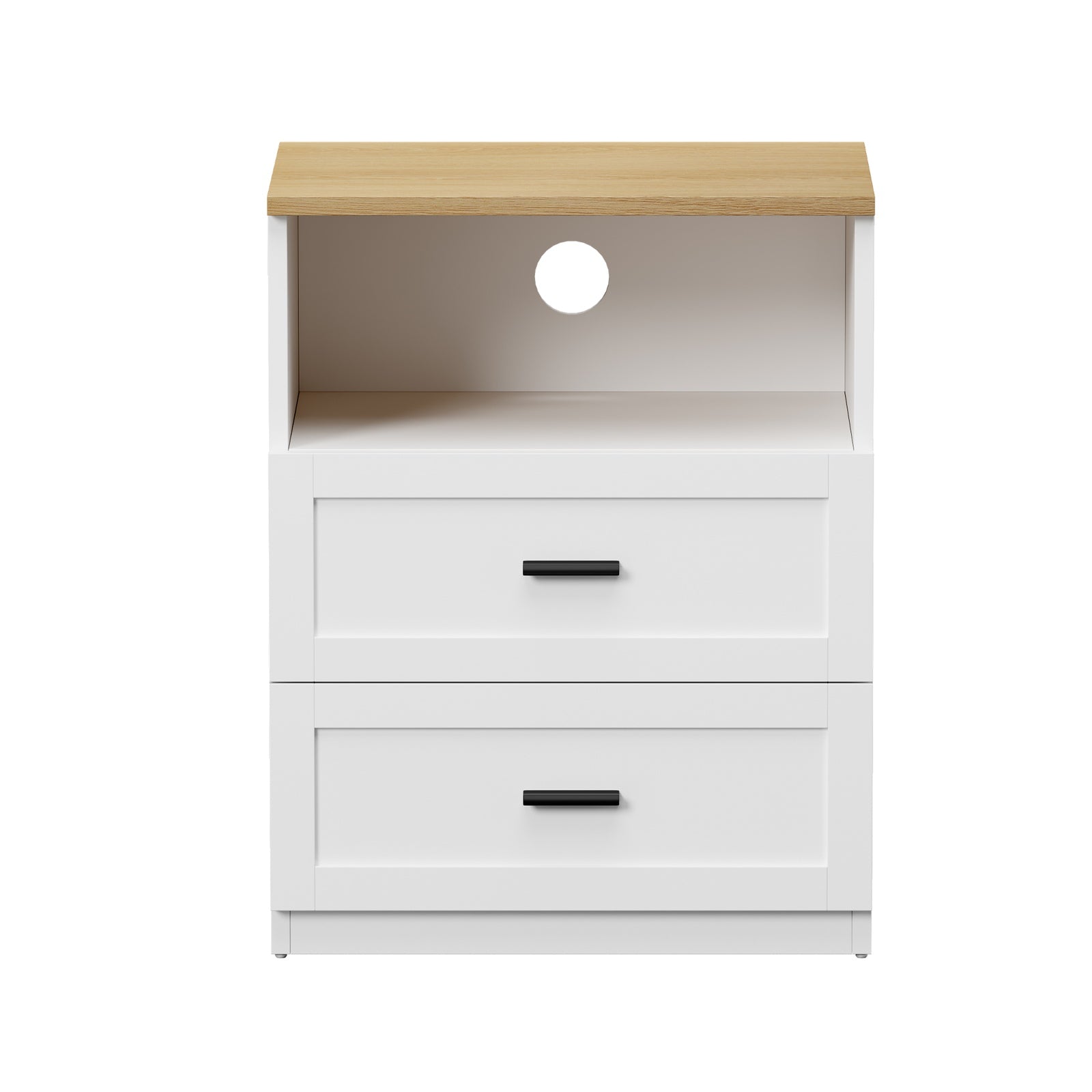 Oikiture Bedside Table 2 Drawers Open Shelf Nightstand Cabinet